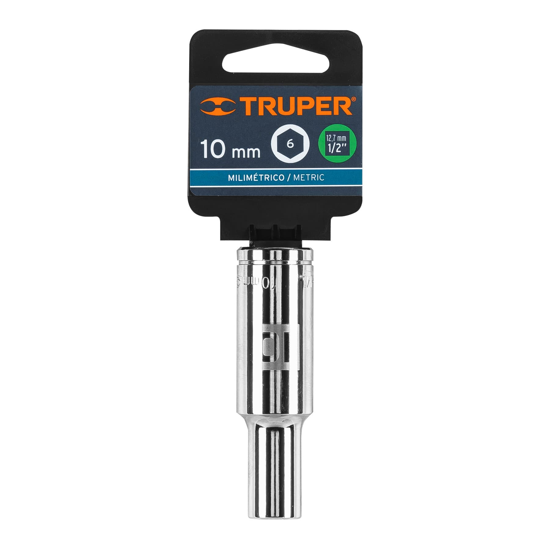 Dado largo de 10 mm, 6 puntas, cuadro 1/2", Truper