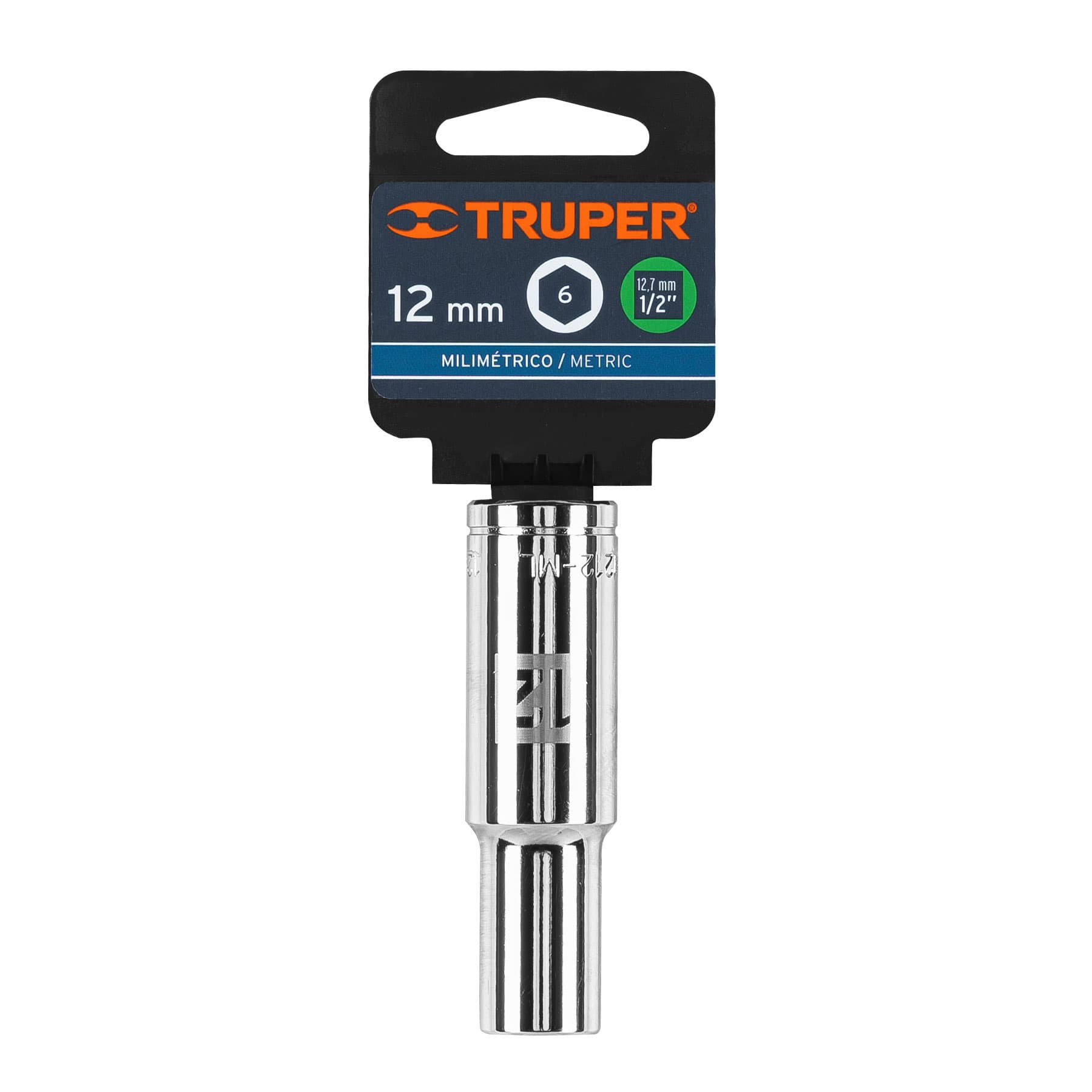 Dado largo de 12 mm, 6 puntas, cuadro 1/2", Truper