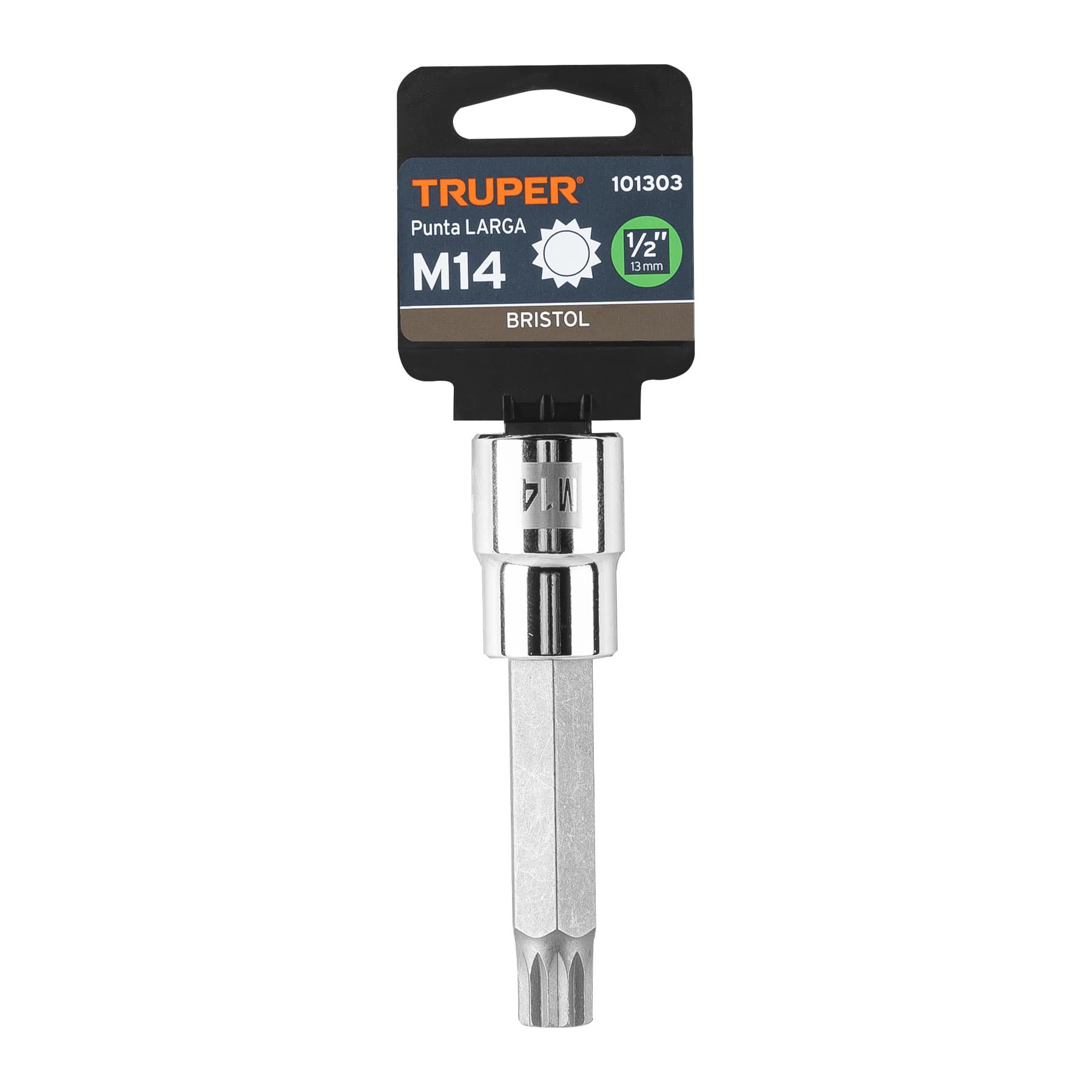 Dado punta larga bristol M14, cuadro 1/2", Truper