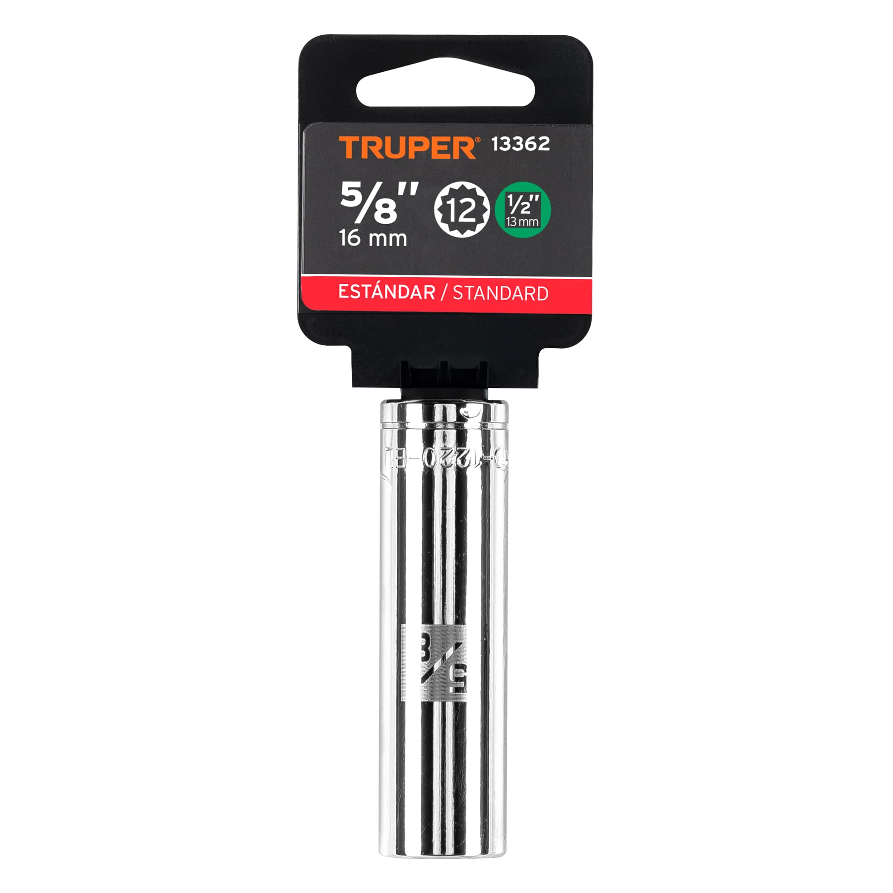 Dado largo de 5/8", 12 puntas, cuadro 1/2", Truper