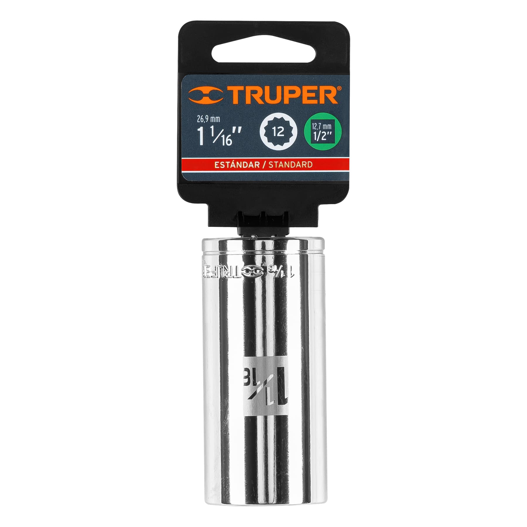 Dado largo de 1-1/16", 12 puntas, cuadro 1/2", Truper