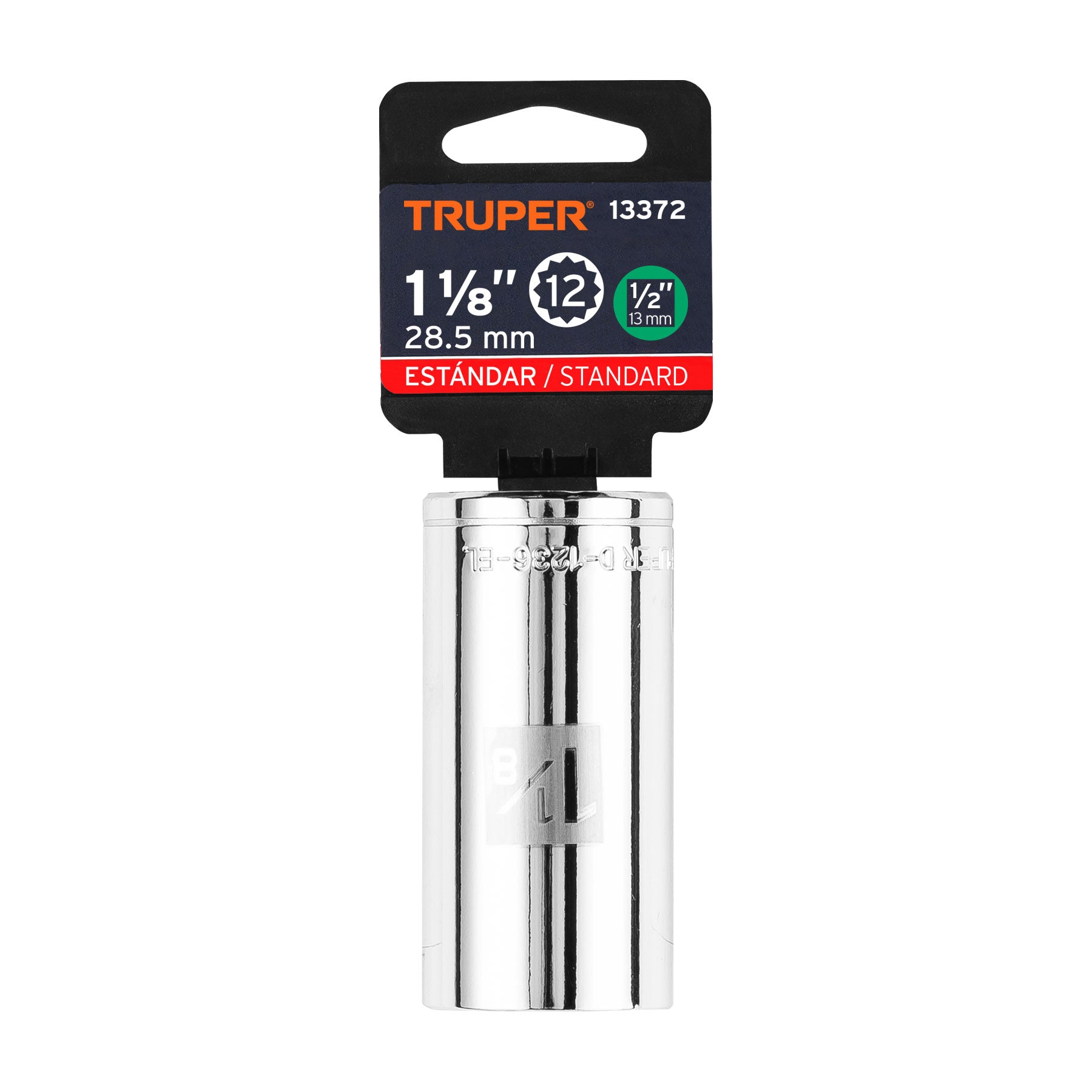 Dado largo de 1-1/8", 12 puntas, cuadro 1/2", Truper