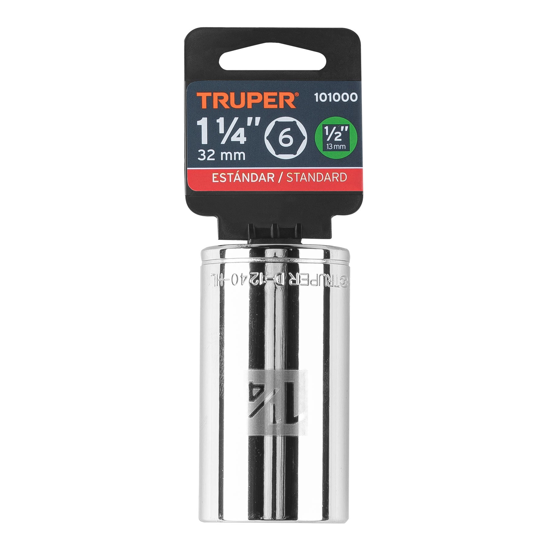 Dado largo de 1-1/4", 6 puntas, cuadro 1/2", Truper