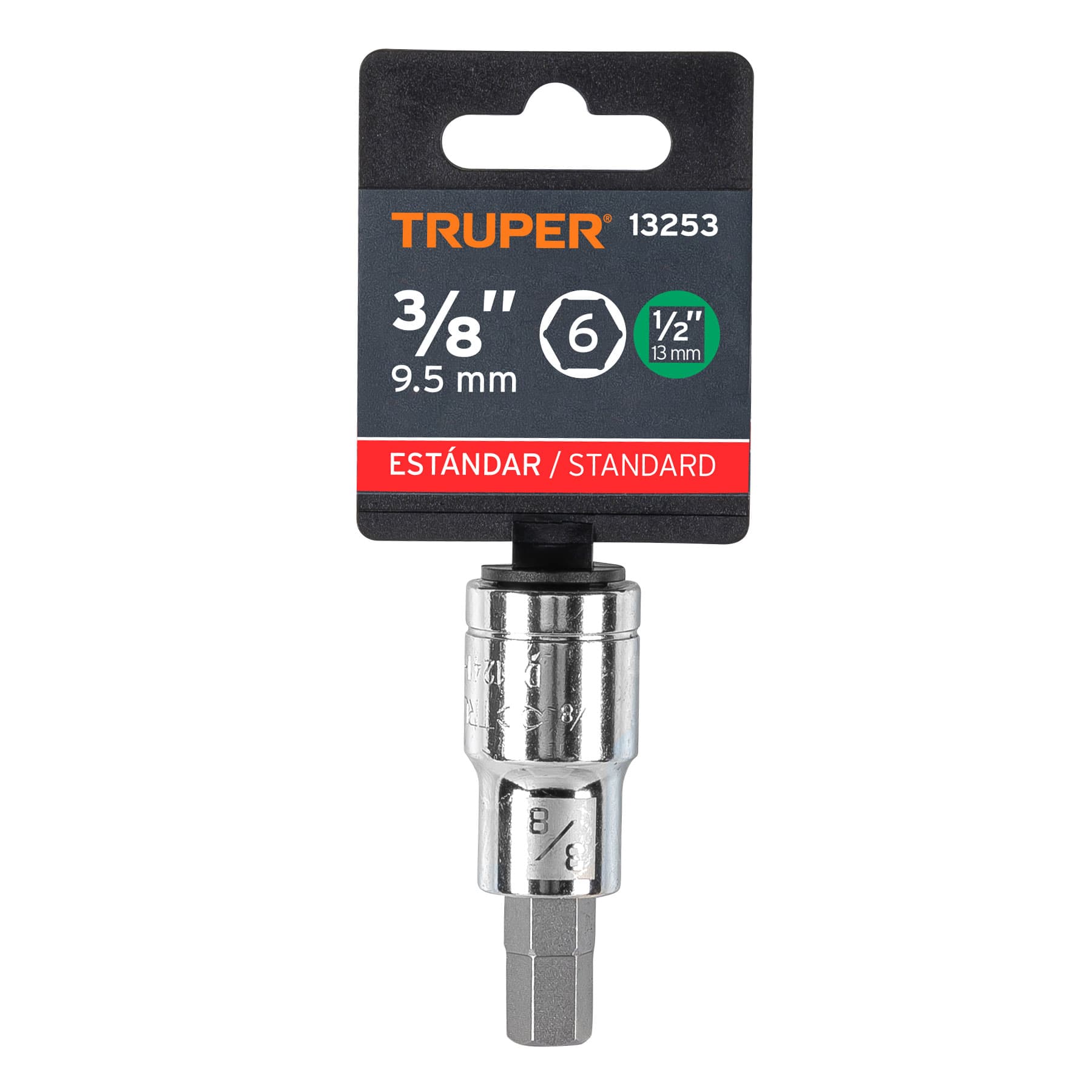 Dado punta hexagonal de 3/8", cuadro 1/2", Truper