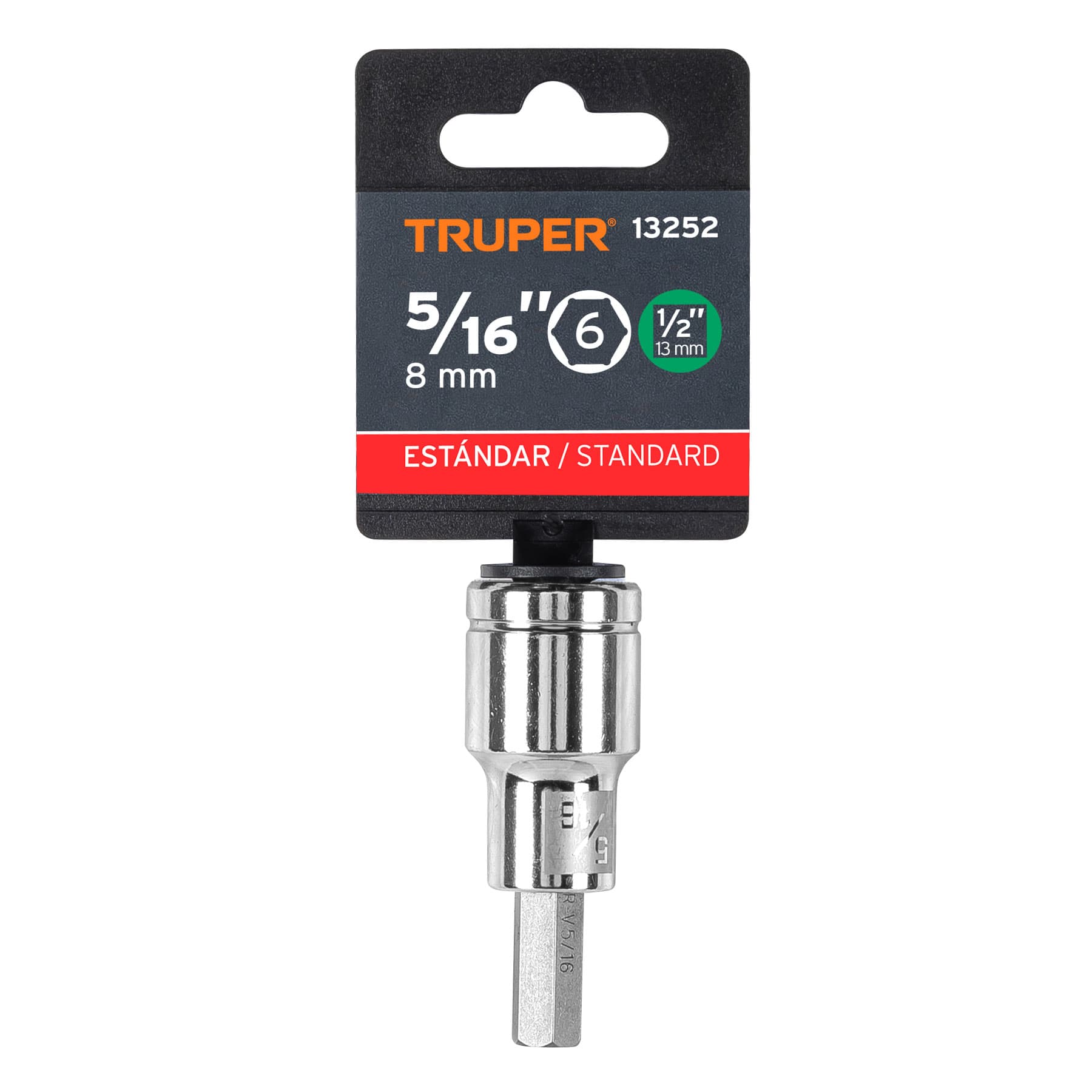 Dado punta hexagonal de 5/16", cuadro 1/2", Truper