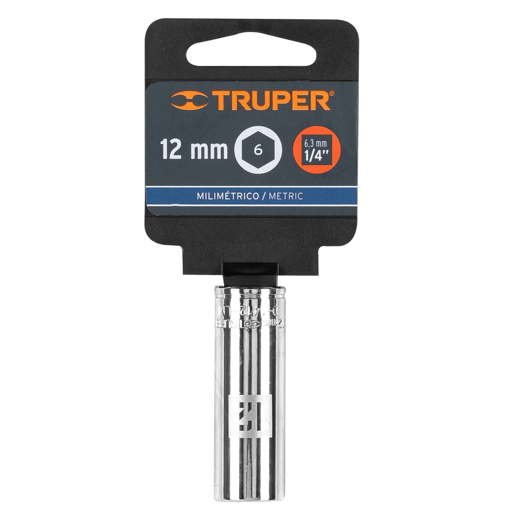 Dado largo de 12 mm, 6 puntas, cuadro 1/4", Truper