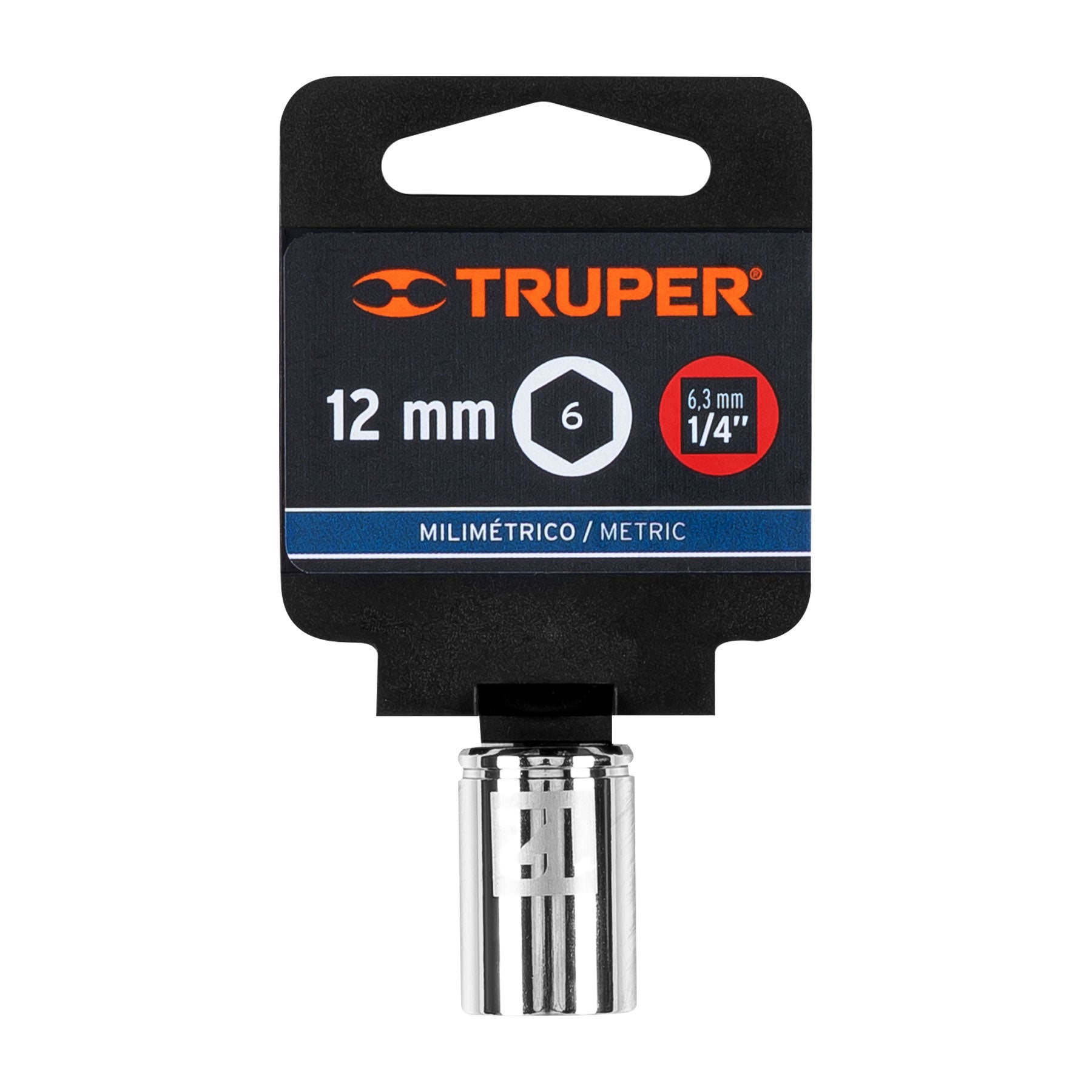 Dado de 12 mm, 6 puntas, cuadro 1/4", Truper