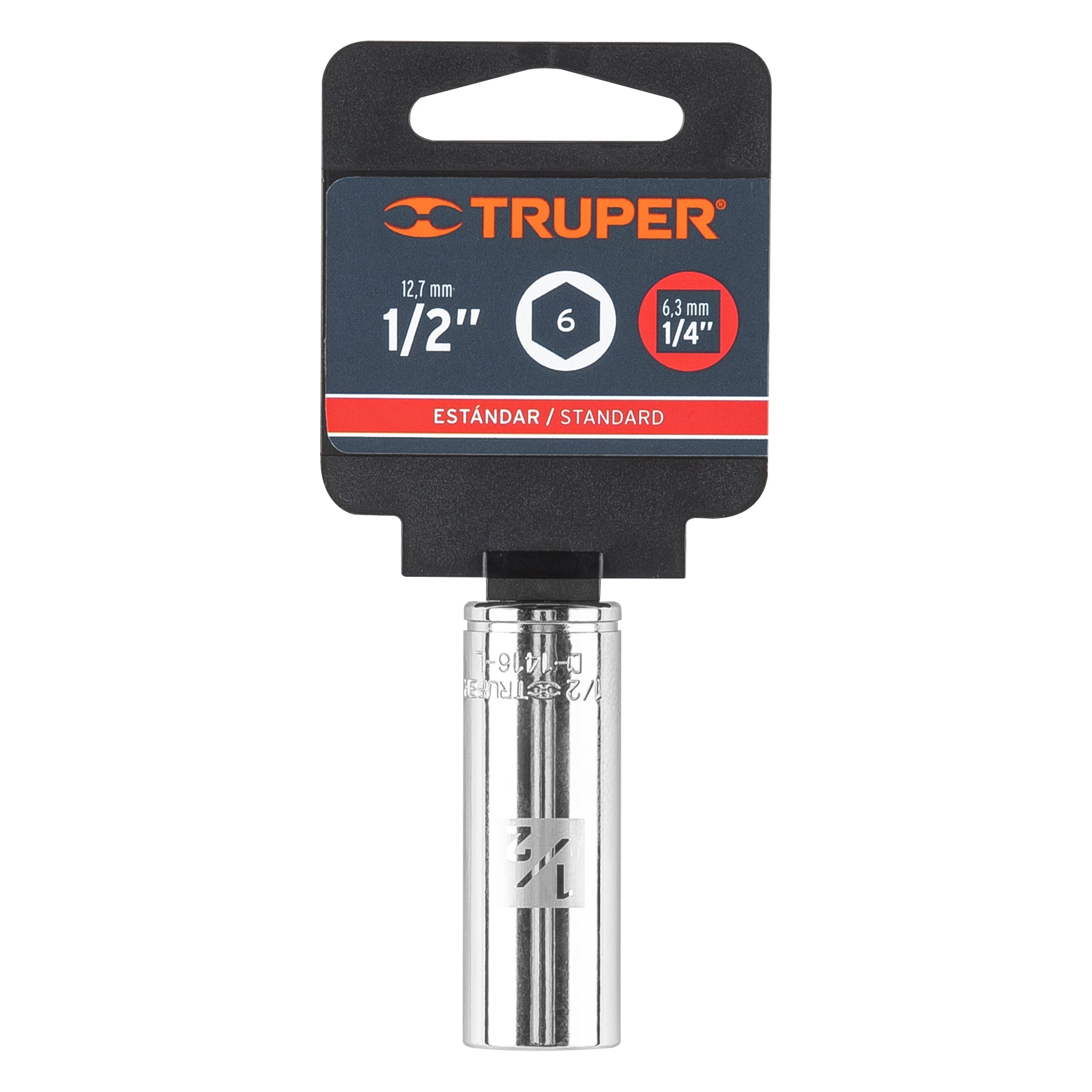 Dado largo de 1/2", 6 puntas, cuadro 1/4", Truper