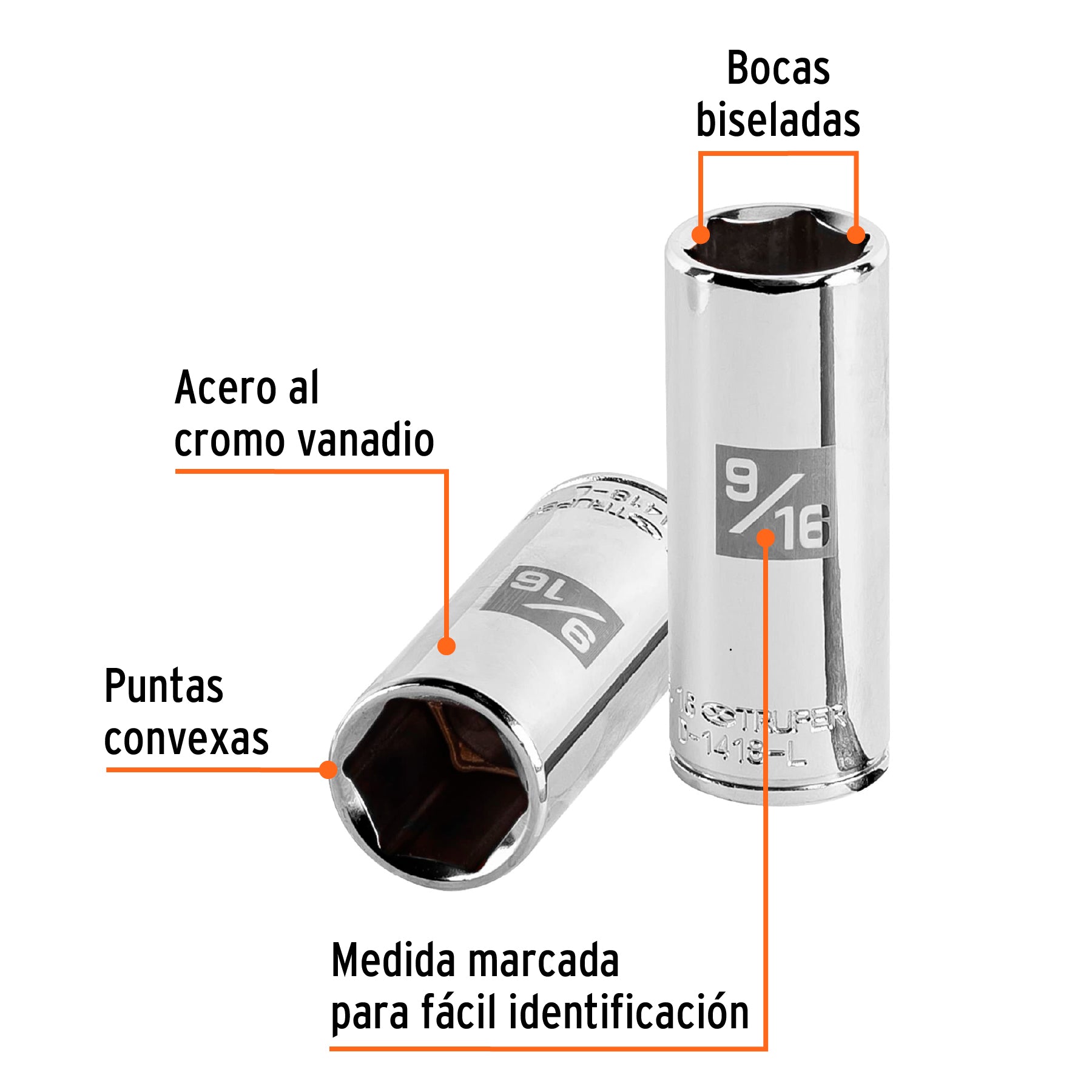 Dado largo de 9/16", 6 puntas, cuadro 1/4", Truper