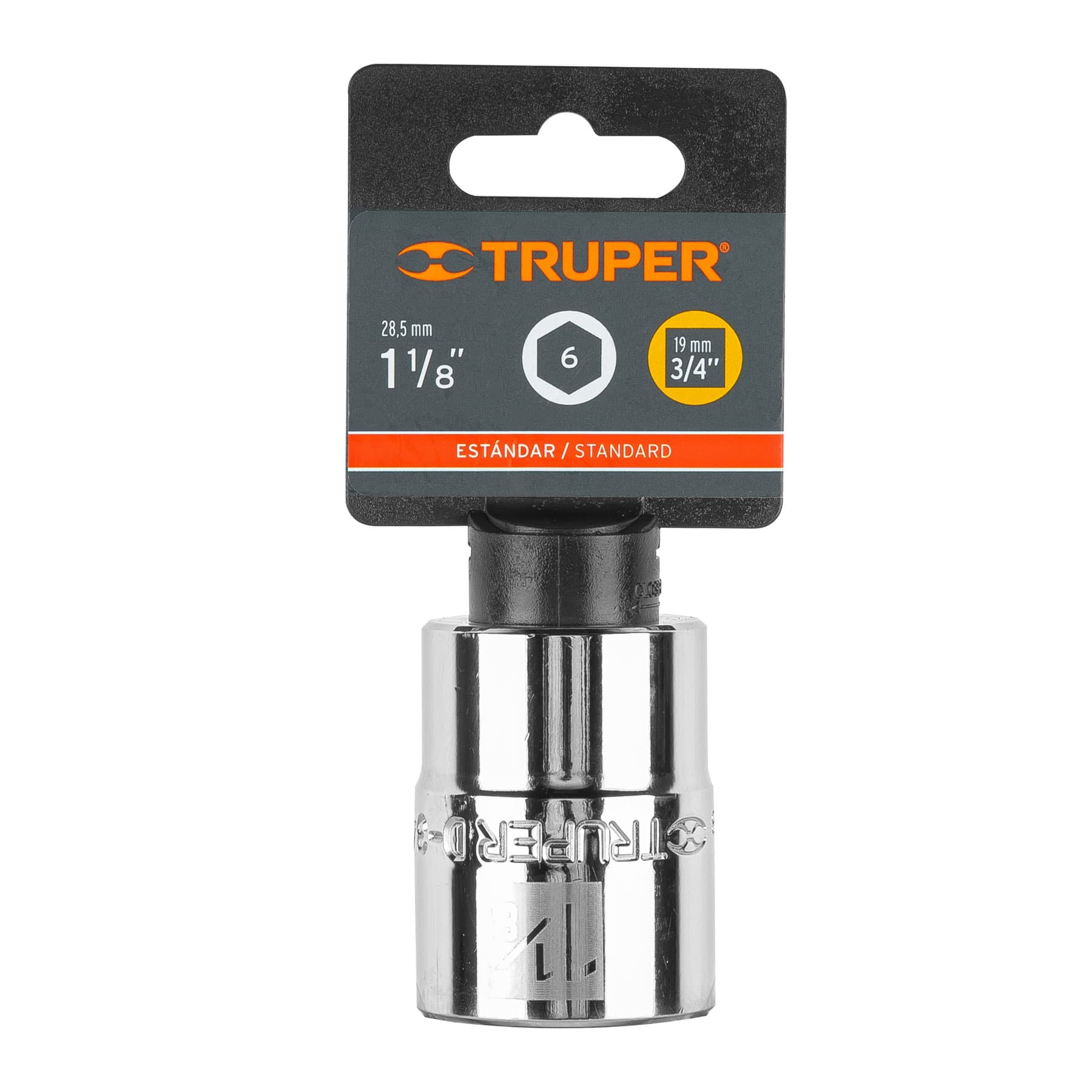 Dado de 1-1/8", 6 puntas, cuadro 3/4", Truper