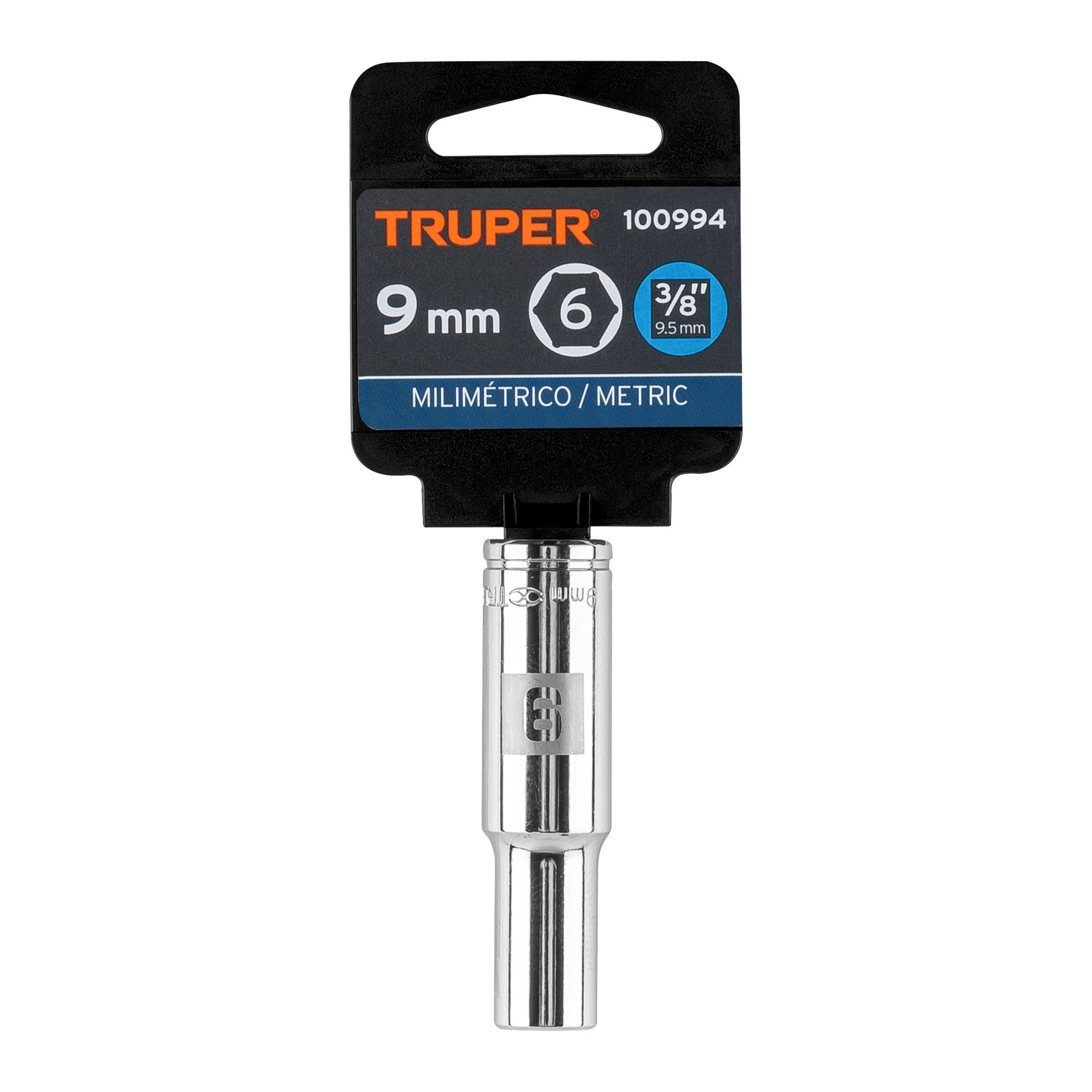 Dado largo de 9 mm, 6 puntas, cuadro 3/8", Truper