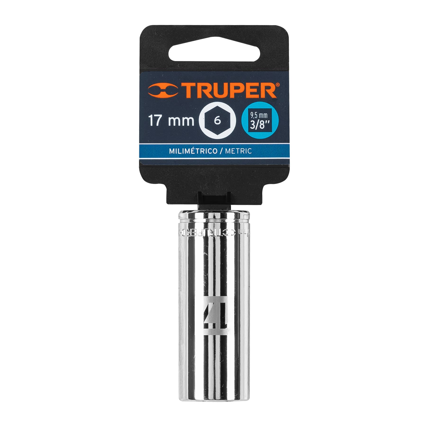 Dado largo de 17 mm, 6 puntas, cuadro 3/8", Truper