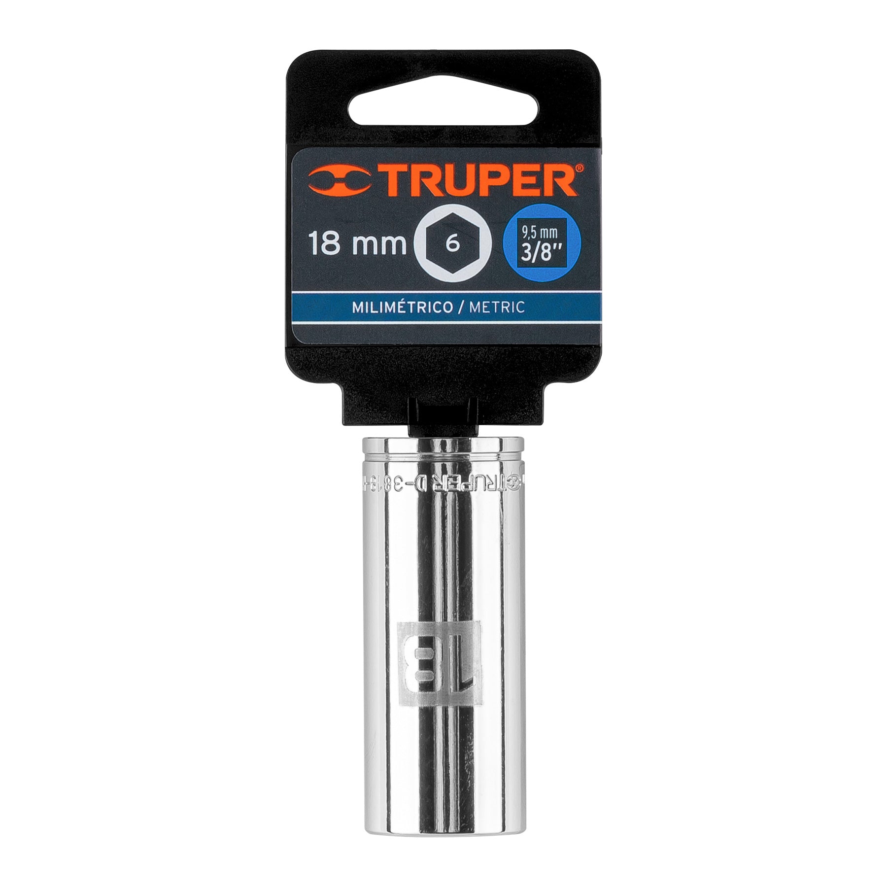 Dado largo de 18 mm, 6 puntas, cuadro 3/8", Truper