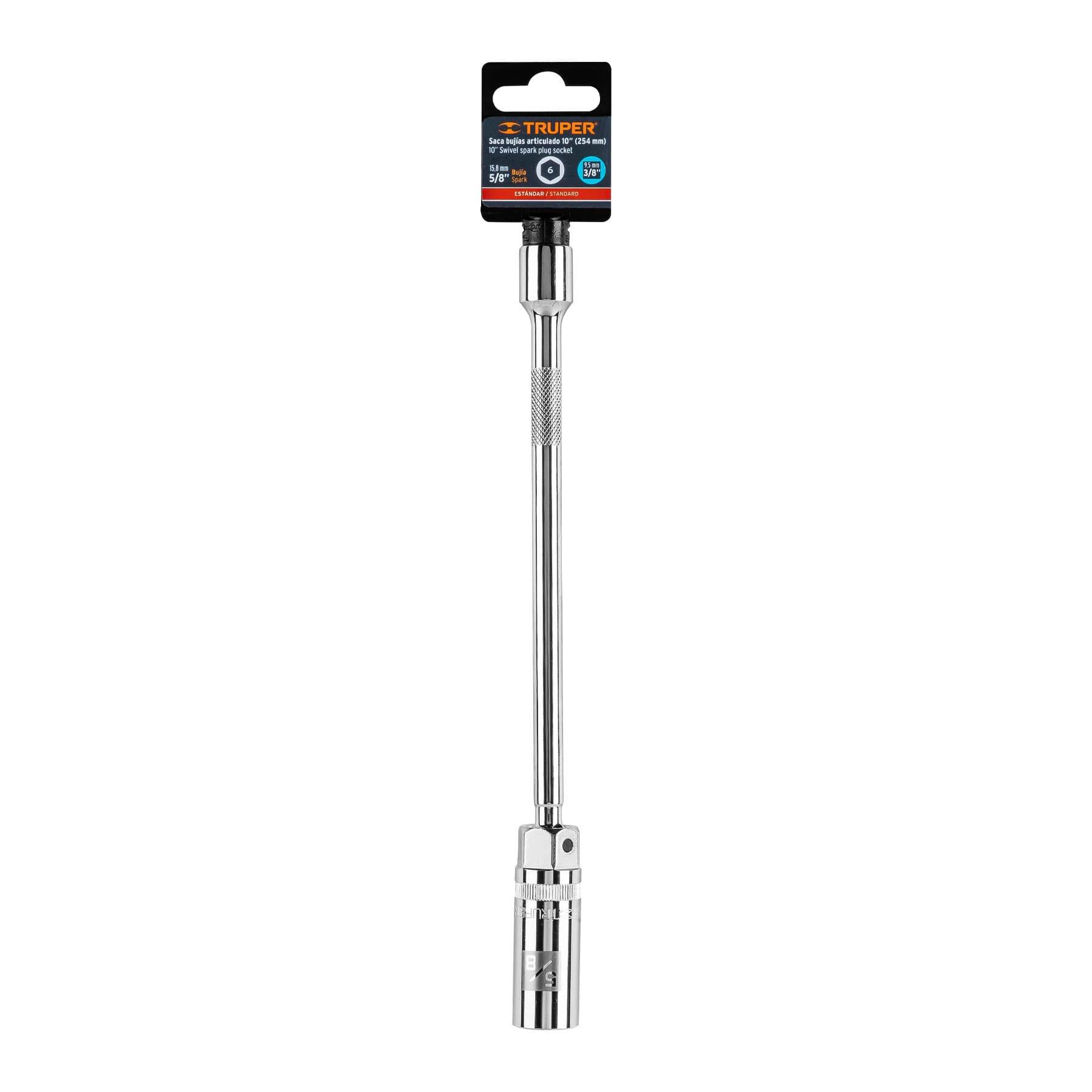 Dado para bujías cuadro 3/8" articulado 5/8", extensión 10"
