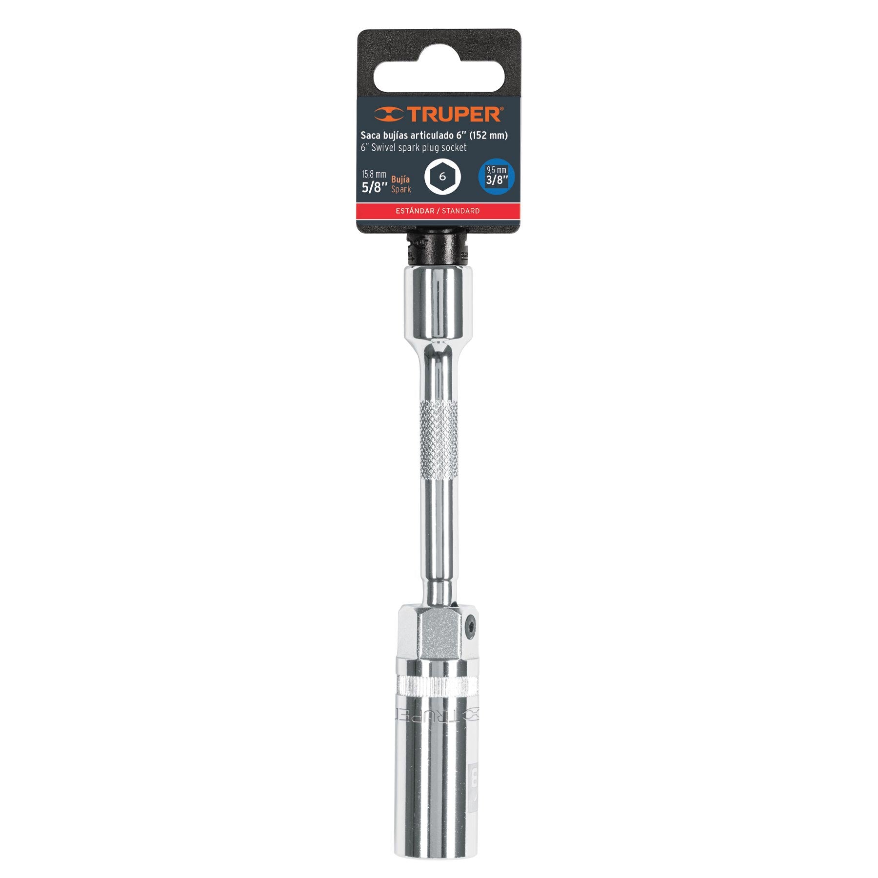 Dado para bujías cuadro 3/8" articulado 5/8", extensión 6"
