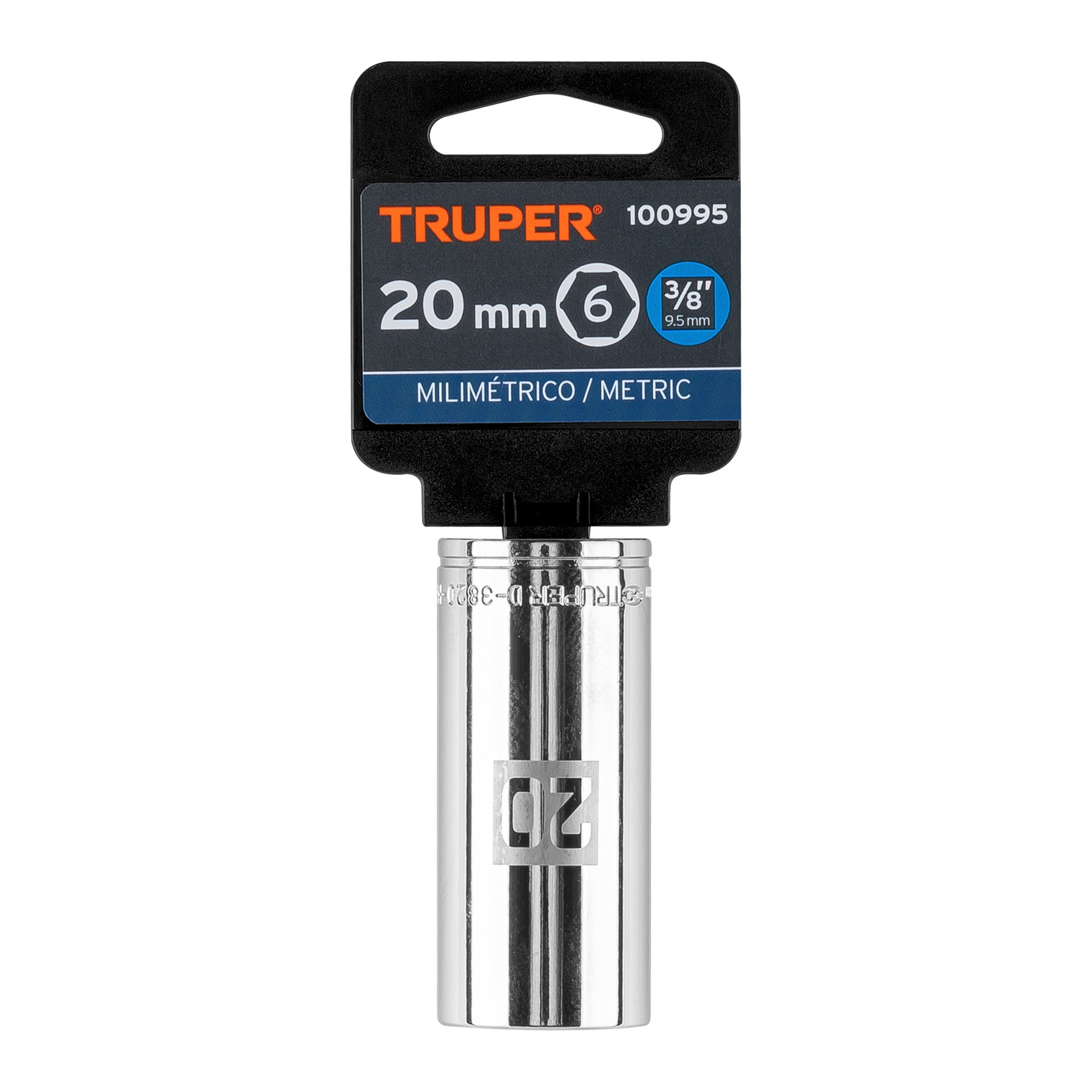 Dado largo de 20 mm, 6 puntas, cuadro 3/8", Truper
