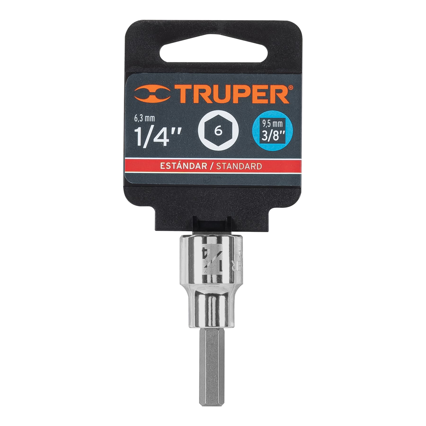 Dado punta hexagonal de 1/4", cuadro 3/8", Truper