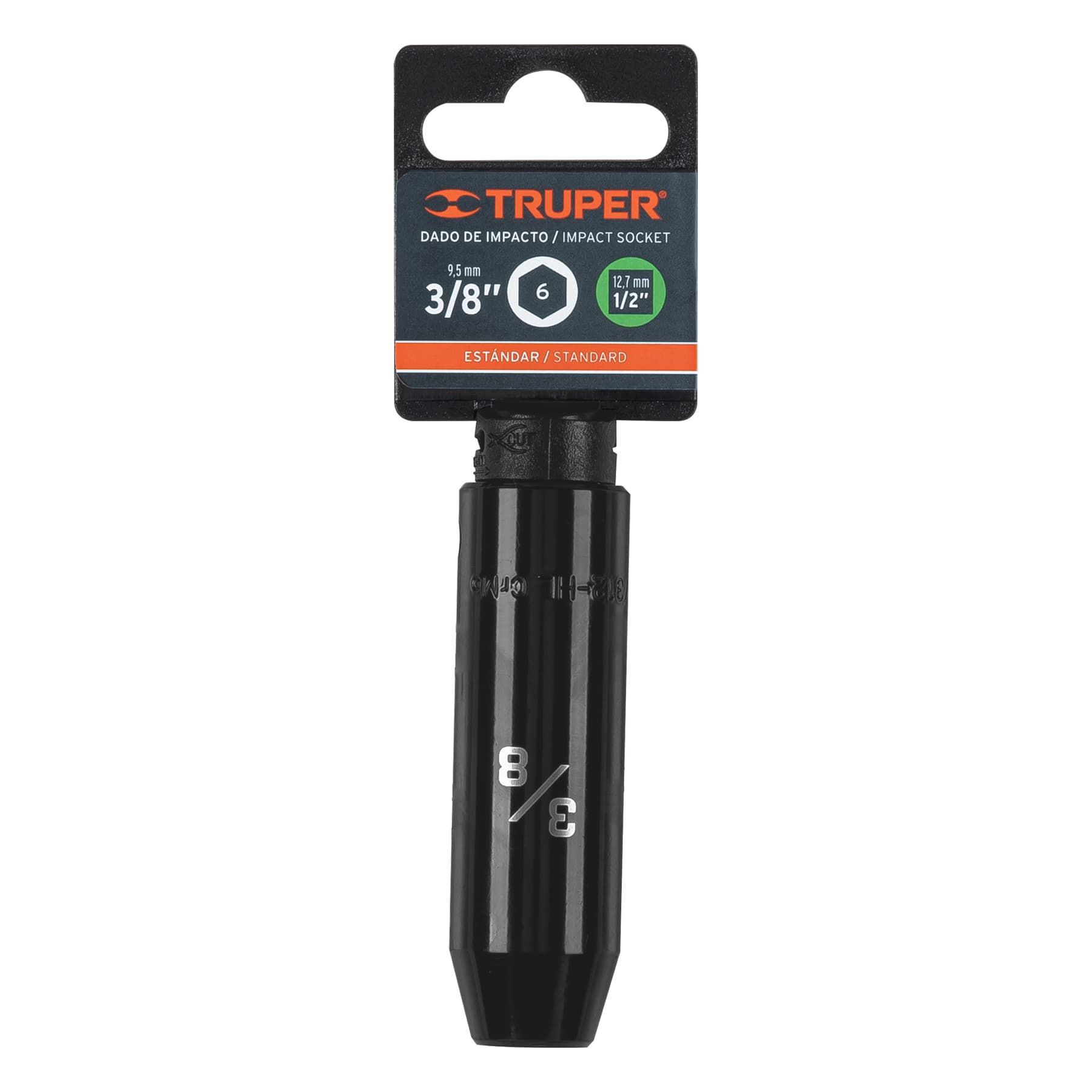 Dado largo impacto de 3/8", 6 puntas, cuadro 1/2", Truper