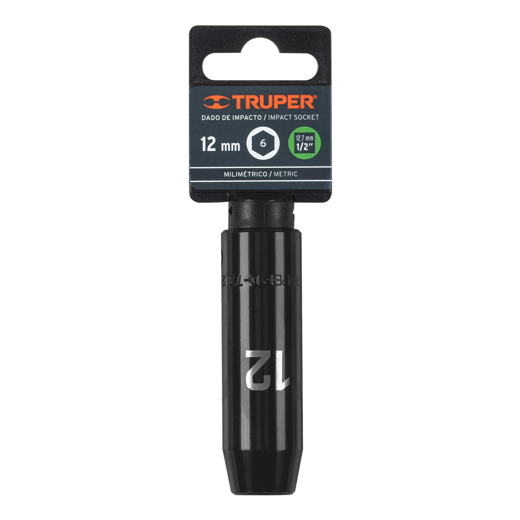 Dado largo cuadro 1/2" de impacto 6 puntas de 12 mm, Truper