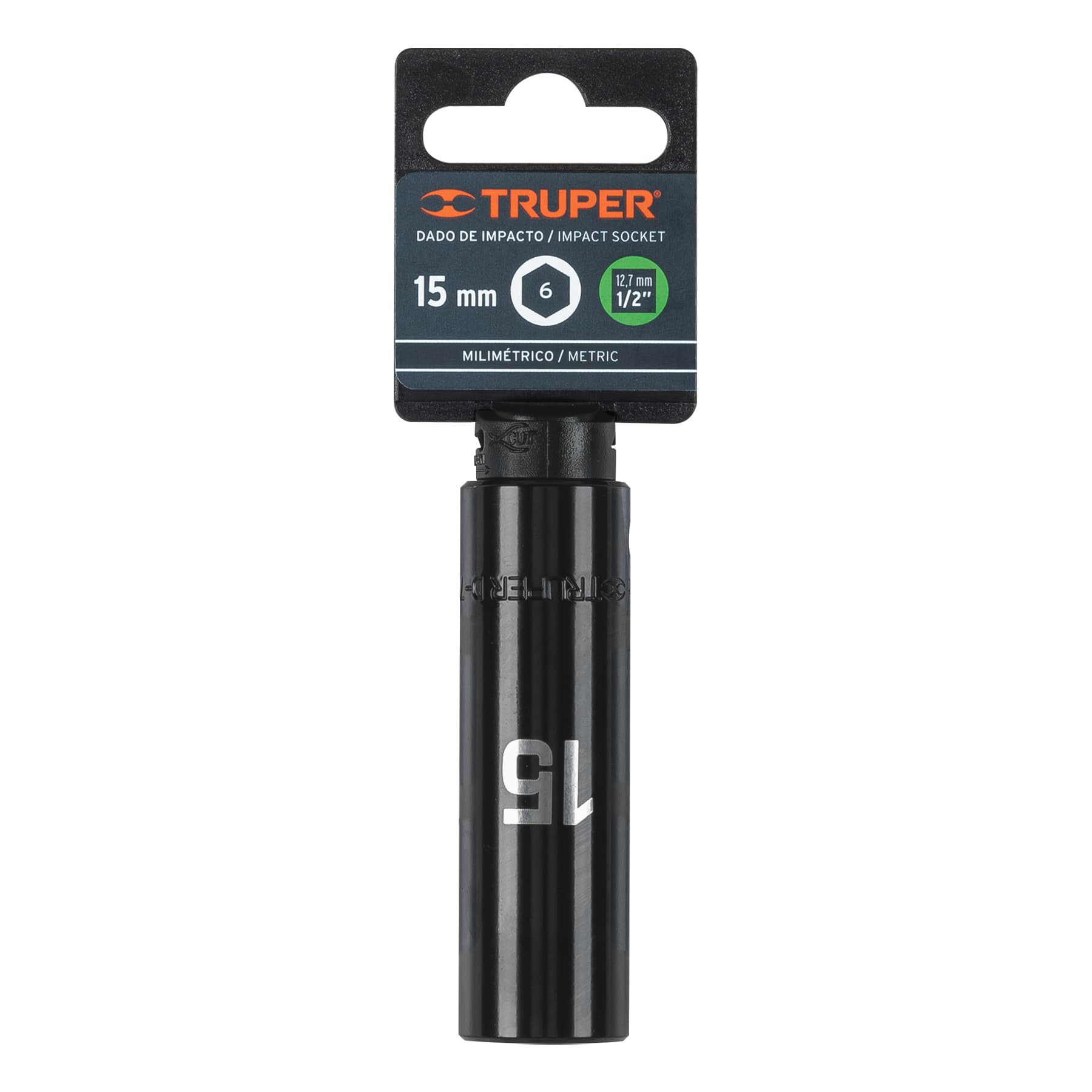 Dado largo cuadro 1/2" de impacto 6 puntas de 15 mm, Truper