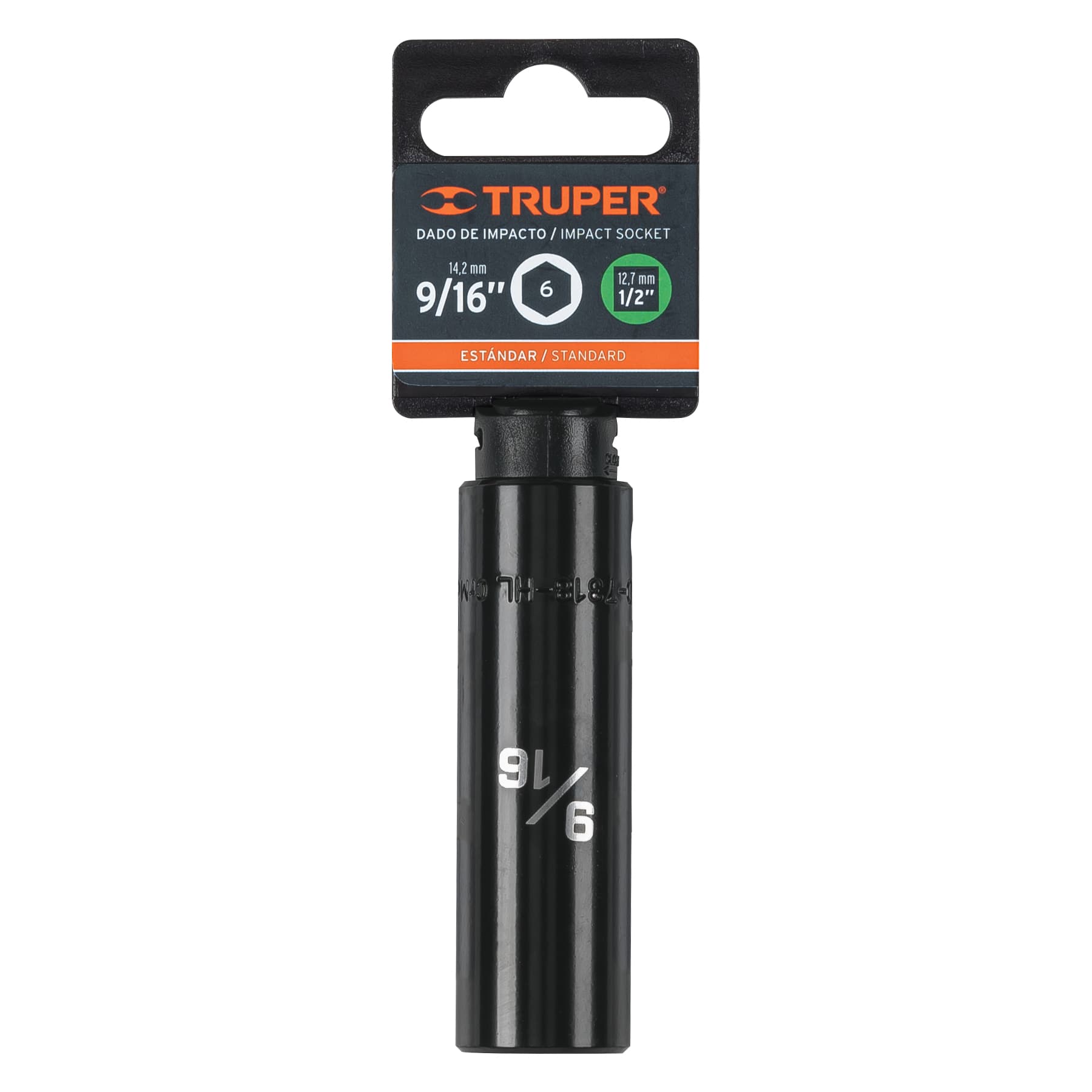 Dado largo impacto de 9/16", 6 puntas, cuadro 1/2", Truper