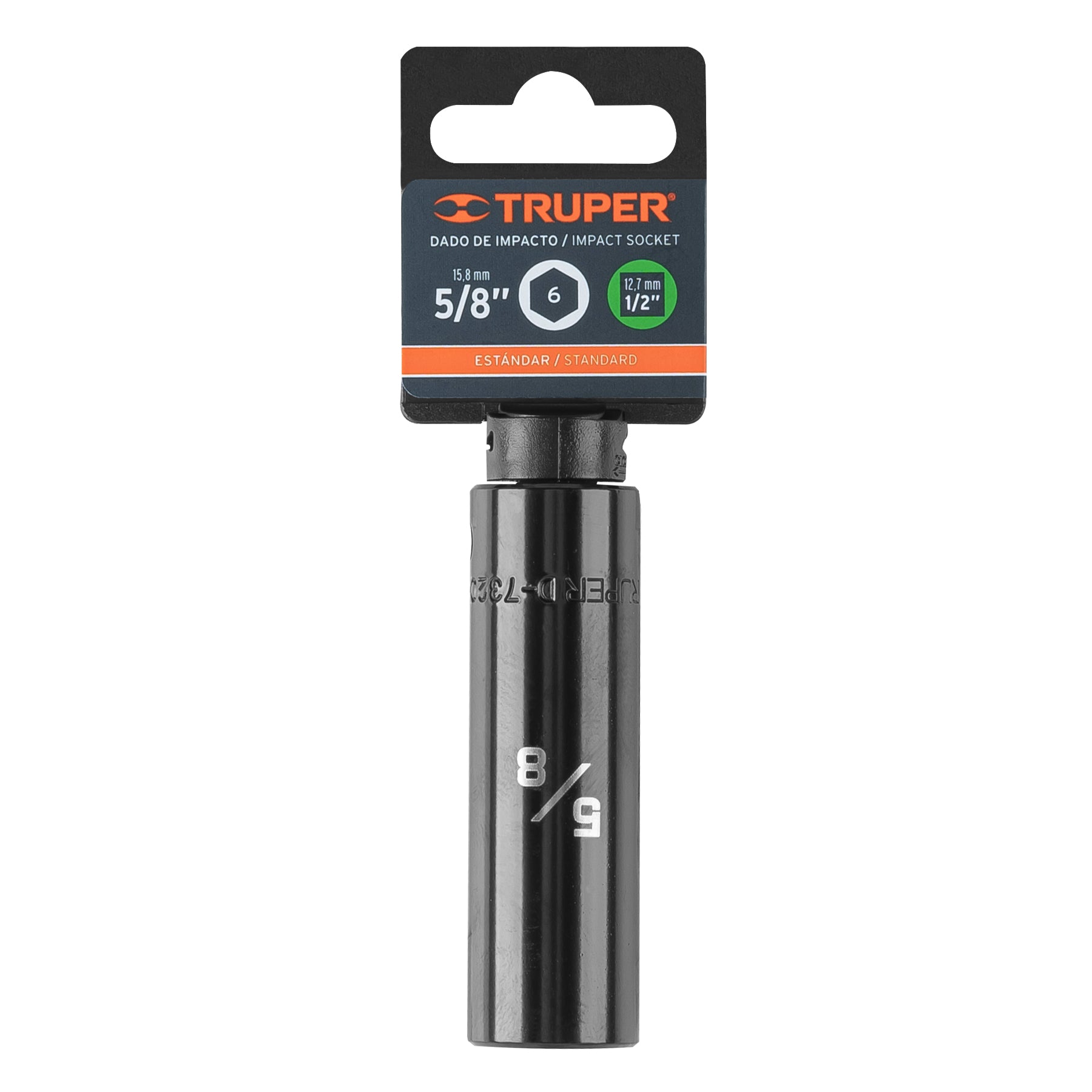 Dado largo impacto de 5/8", 6 puntas, cuadro 1/2", Truper