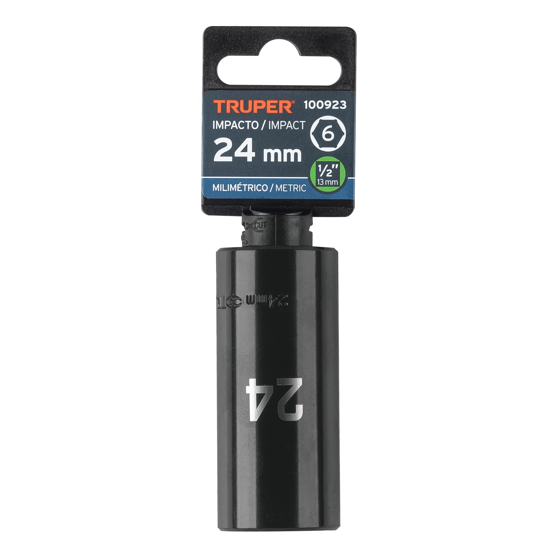 Dado largo impacto de 24 mm, 6 puntas, cuadro 1/2", Truper