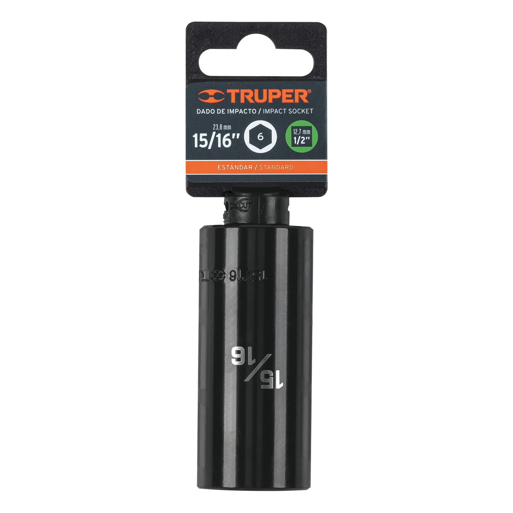 Dado largo impacto de 15/16", 6 puntas, cuadro 1/2", Truper