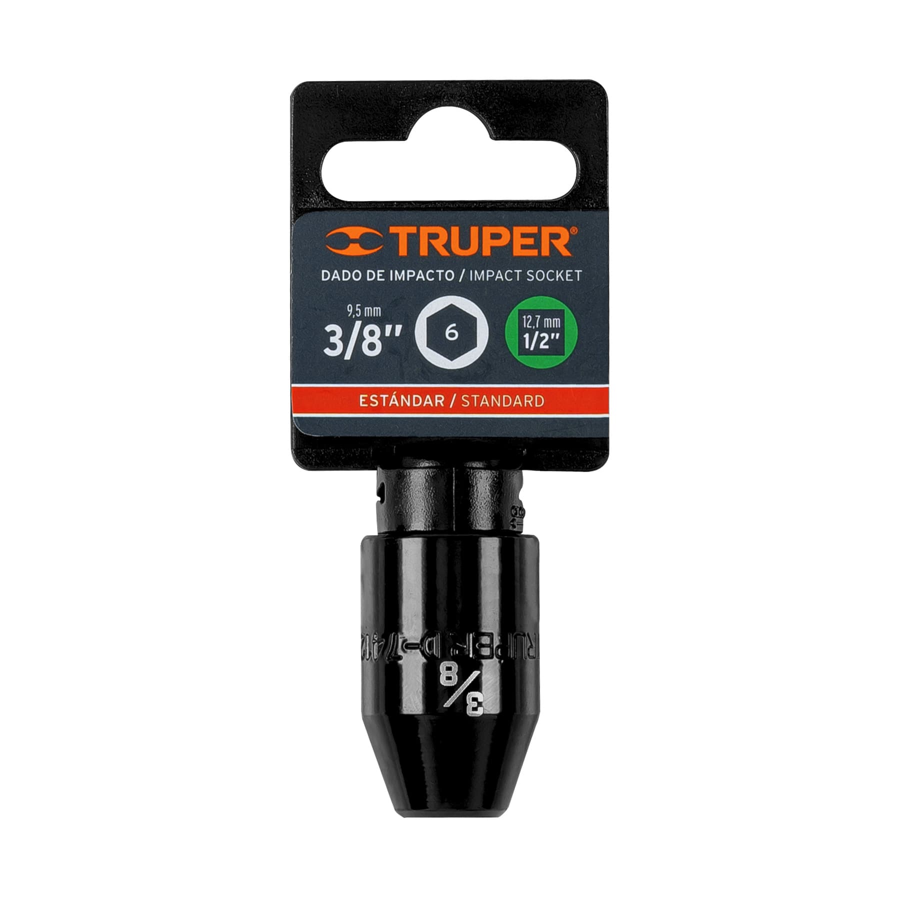 Dado de impacto de 3/8", 6 puntas, cuadro 1/2", Truper