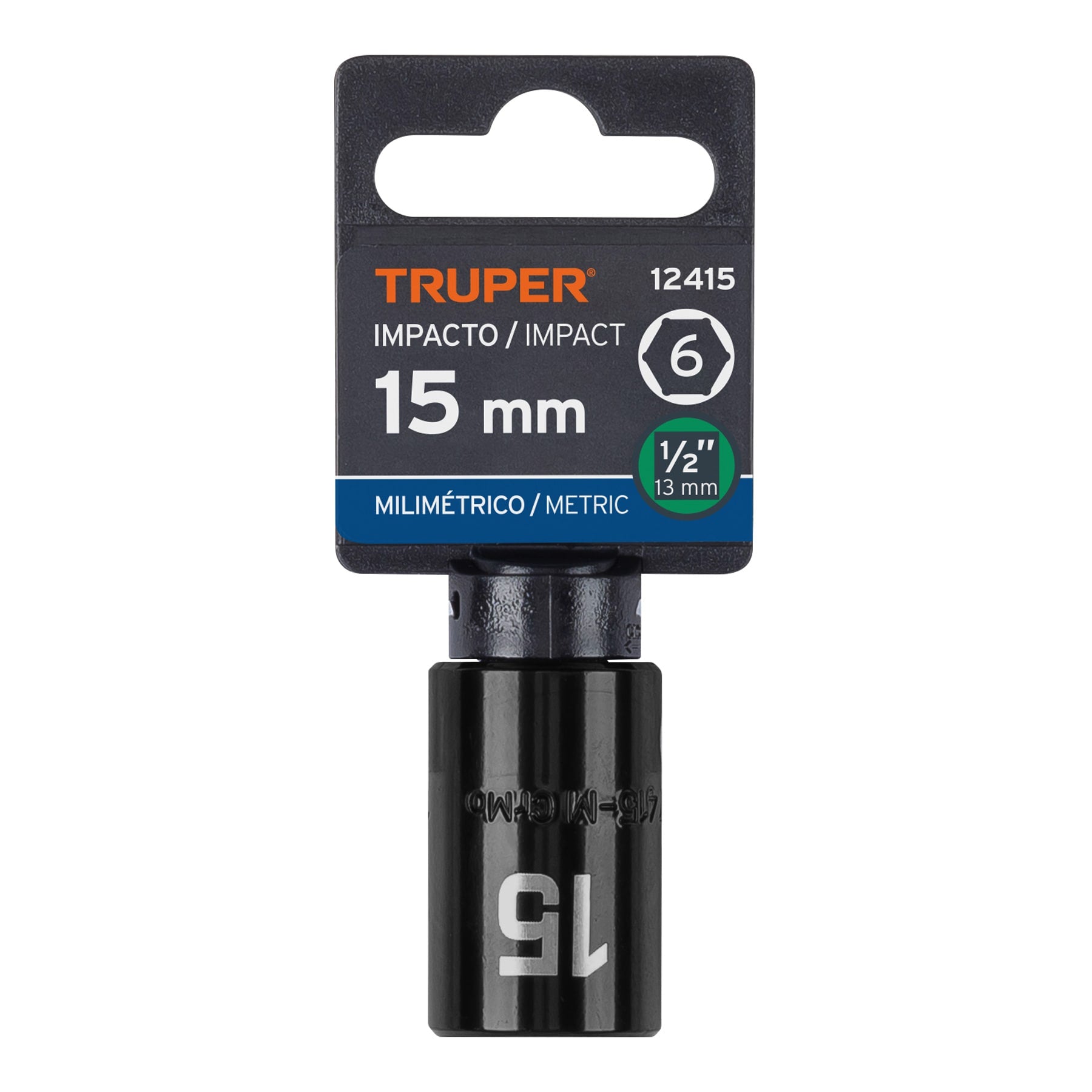 Dado cuadro 1/2" de impacto 6 puntas de 15 mm, Truper