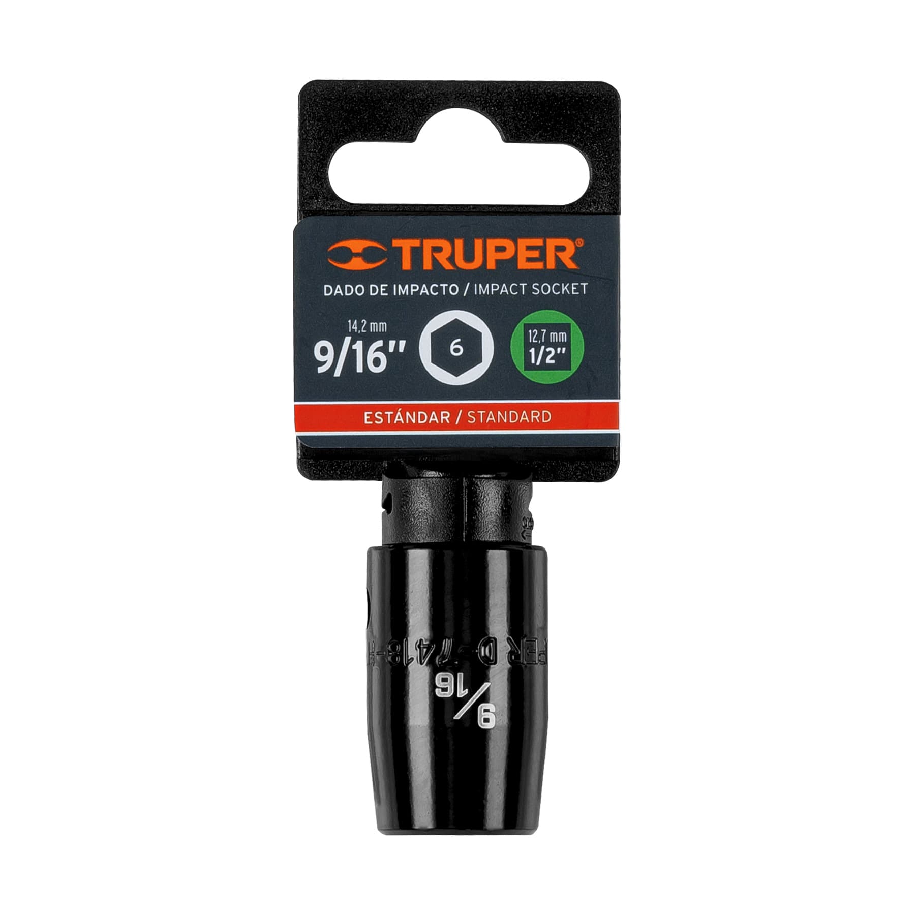 Dado de impacto de 9/16", 6 puntas, cuadro 1/2", Truper