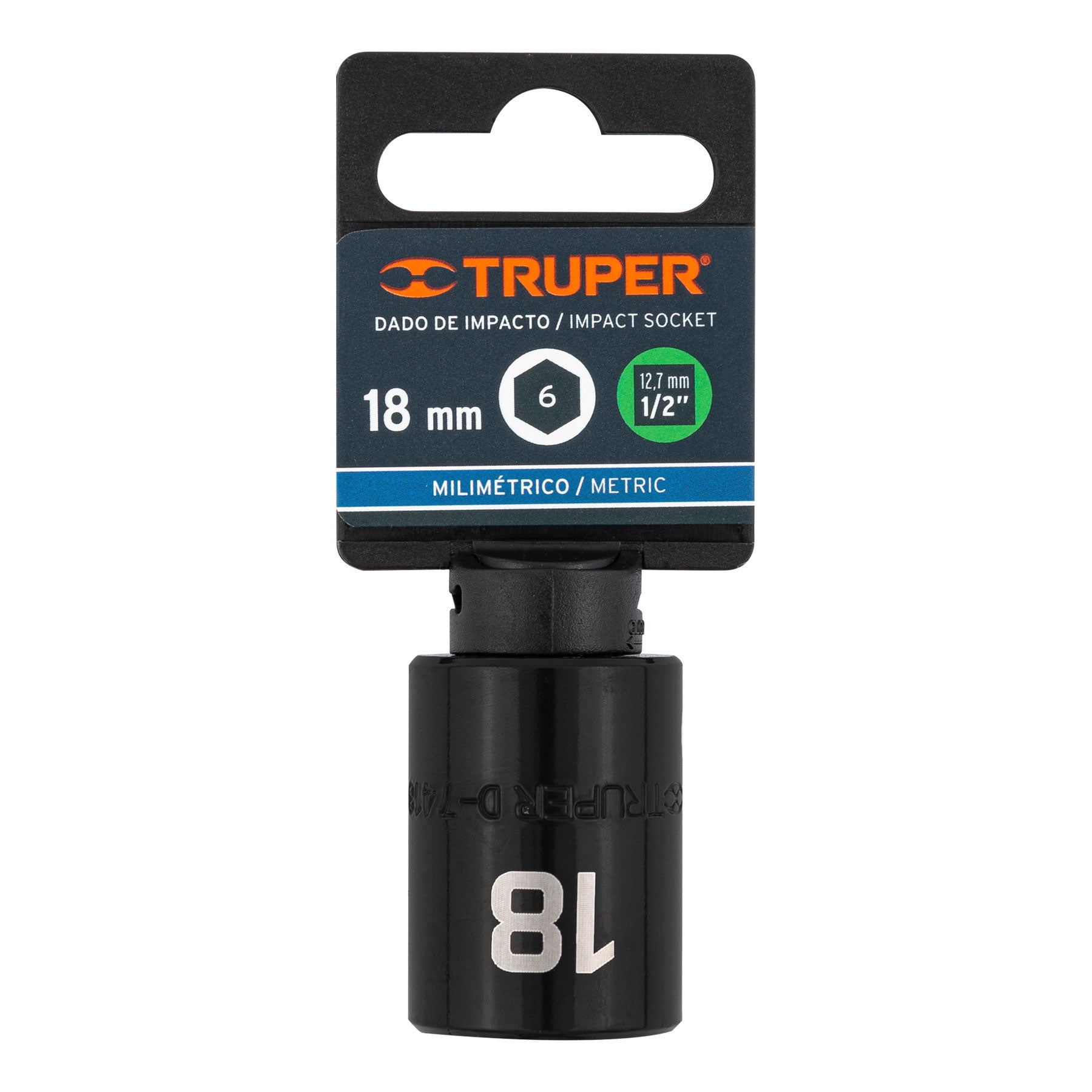 Dado cuadro 1/2" de impacto 6 puntas de 18 mm, Truper