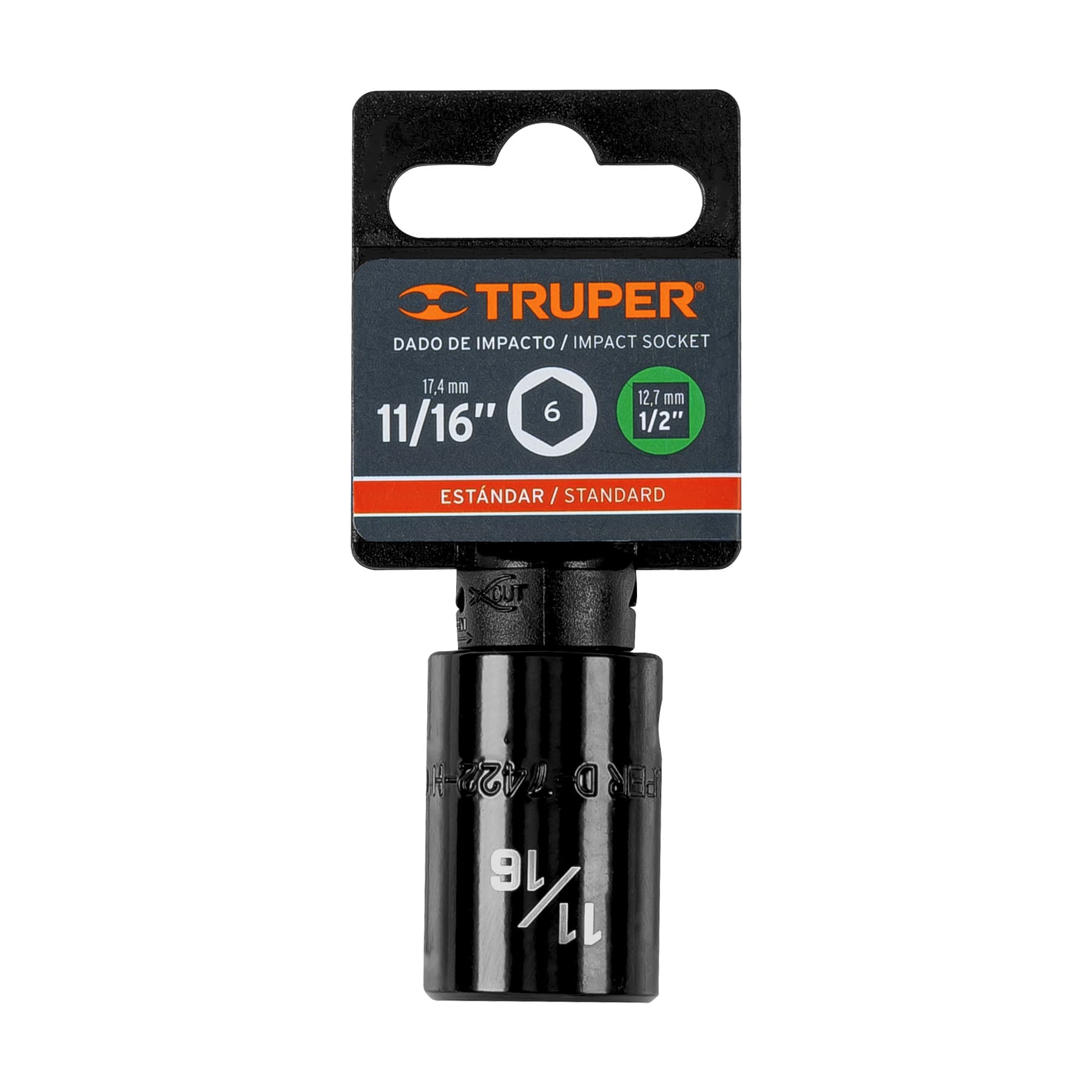 Dado de impacto de 11/16", 6 puntas, cuadro 1/2", Truper