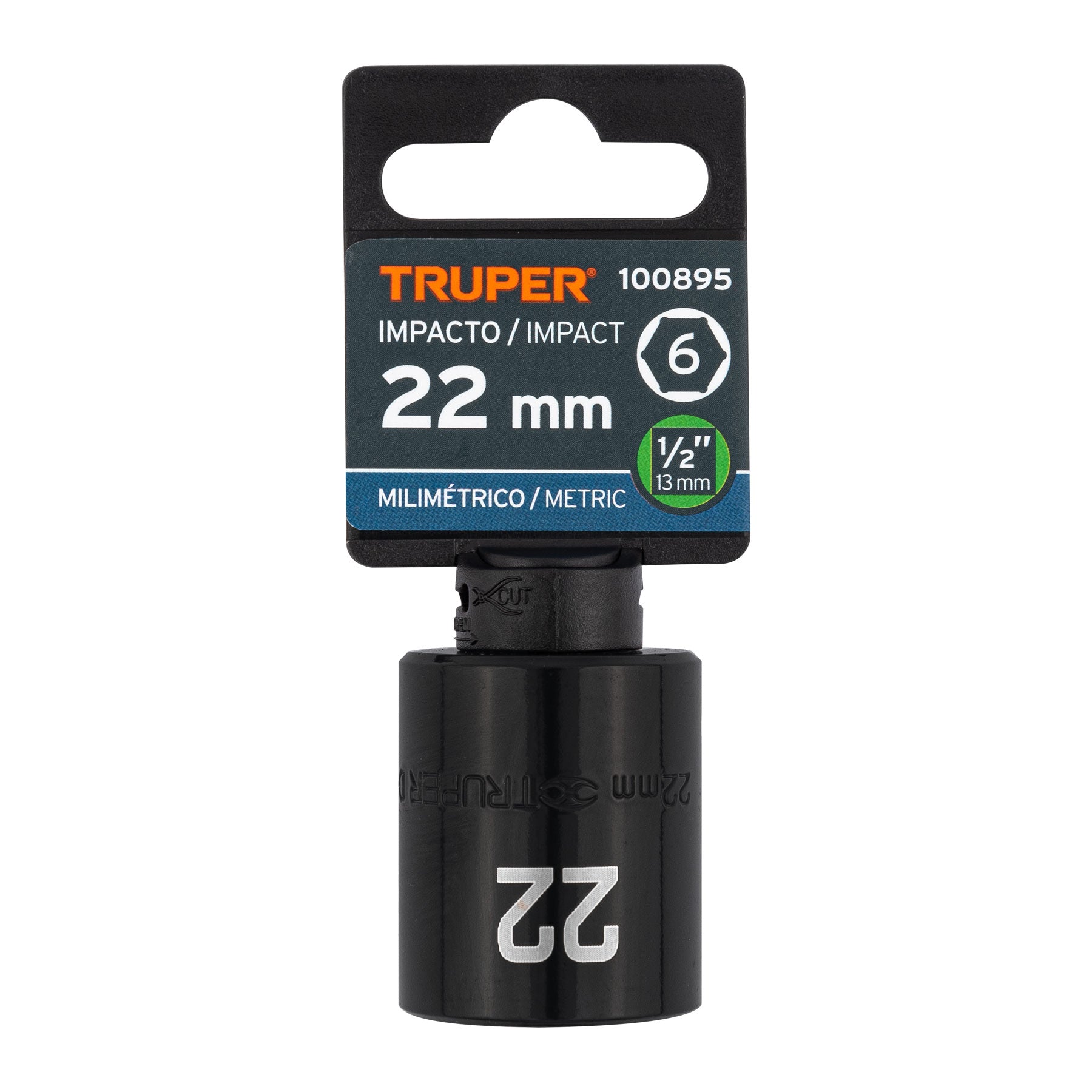 Dado de impacto de 22 mm, 6 puntas, cuadro 1/2", Truper