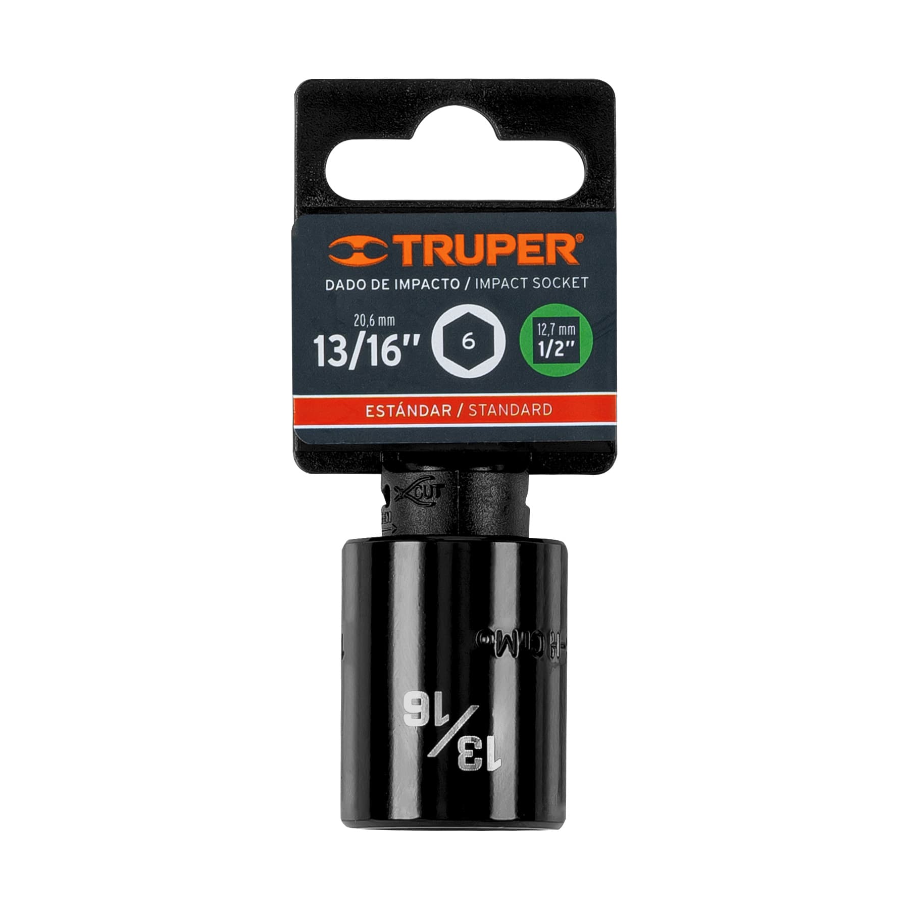 Dado de impacto de 13/16", 6 puntas, cuadro 1/2", Truper
