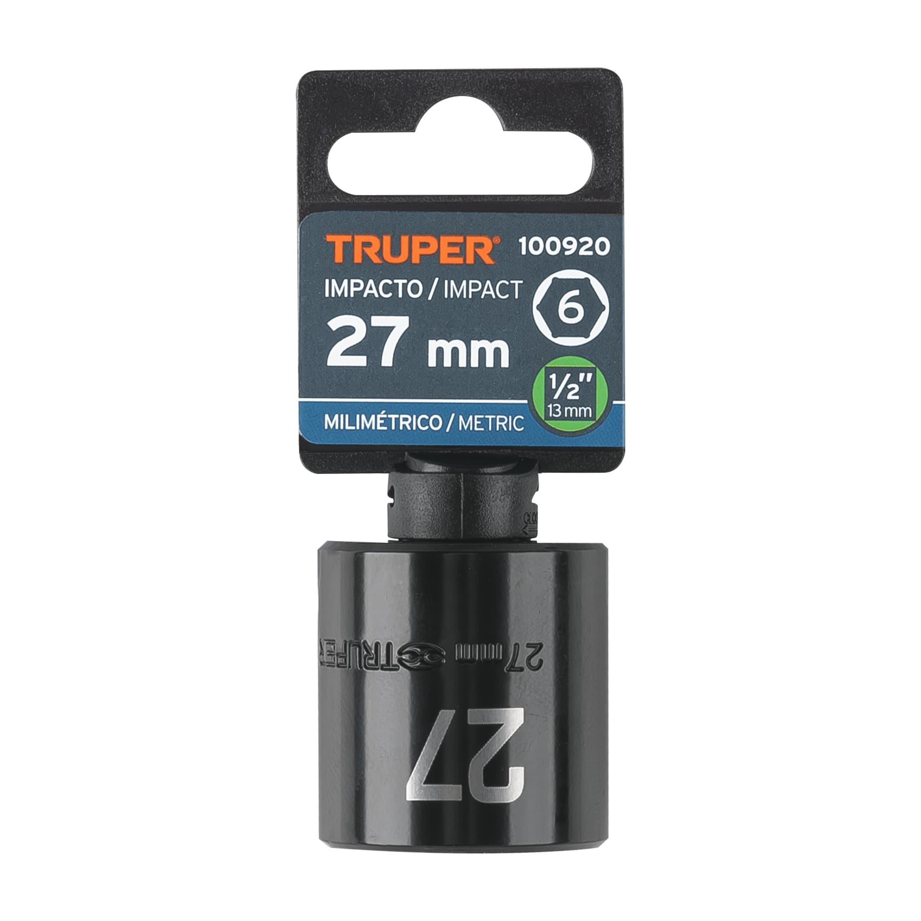 Dado de impacto de 27 mm, 6 puntas, cuadro 1/2", Truper