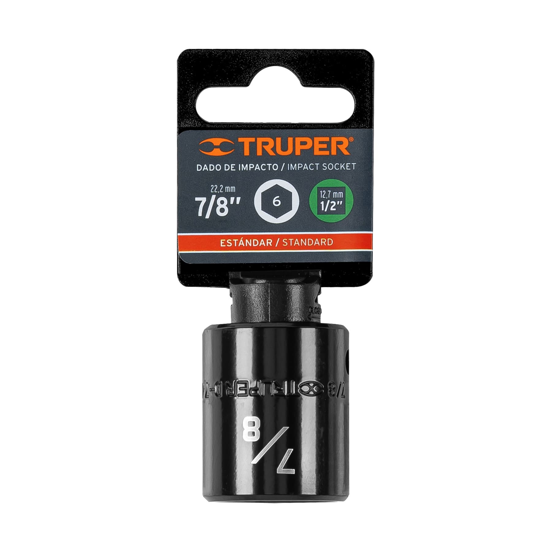Dado de impacto de 7/8", 6 puntas, cuadro 1/2", Truper