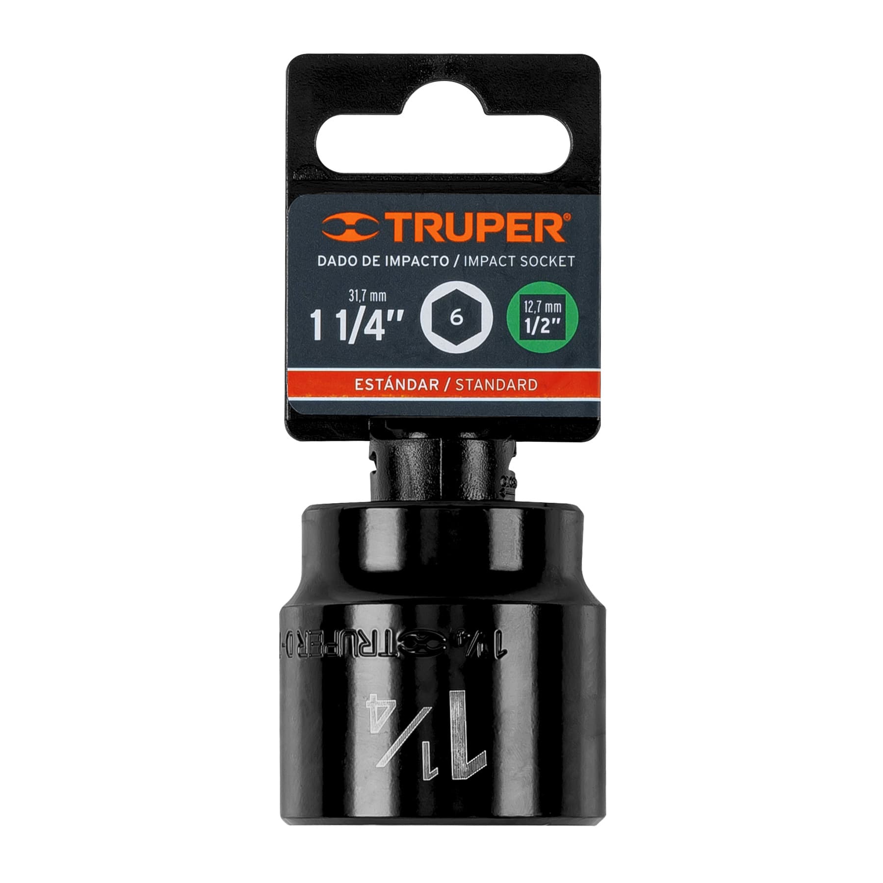 Dado de impacto de 1-1/4", 6 puntas, cuadro 1/2", Truper