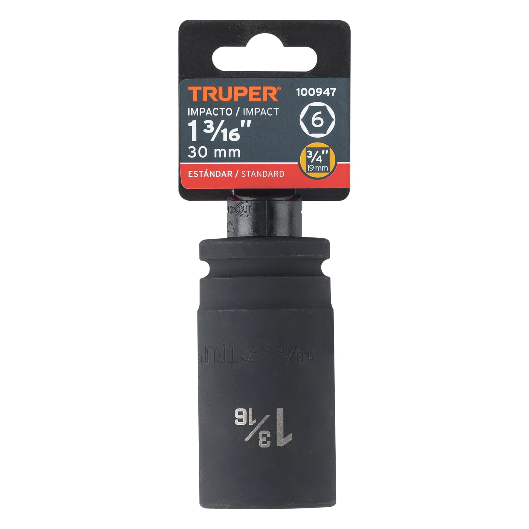 Dado largo de impacto de 1-3/16", 6 puntas, cuadro 3/4"
