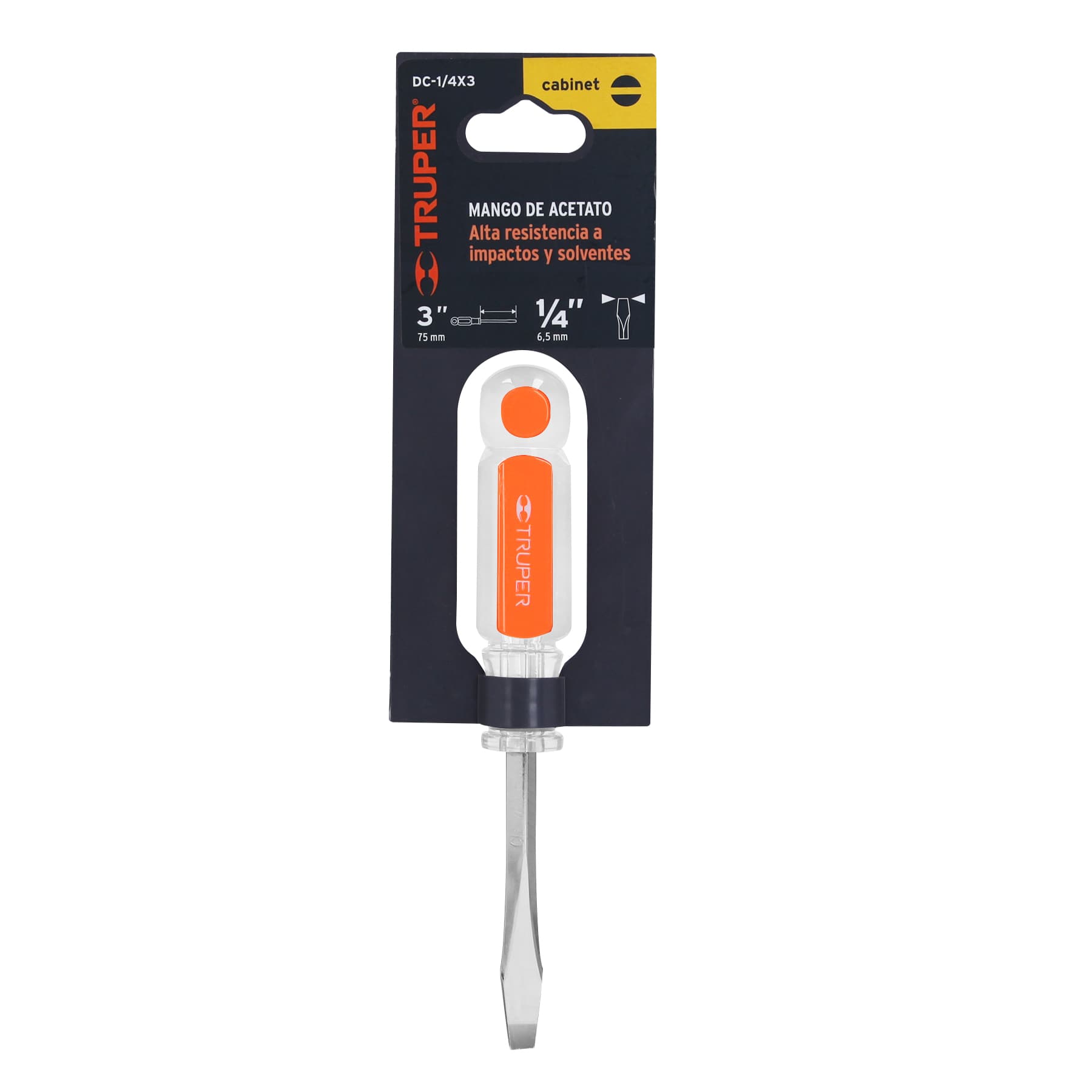 Desarmador plano 1/4 x 3" barra cuadrada mango acetato