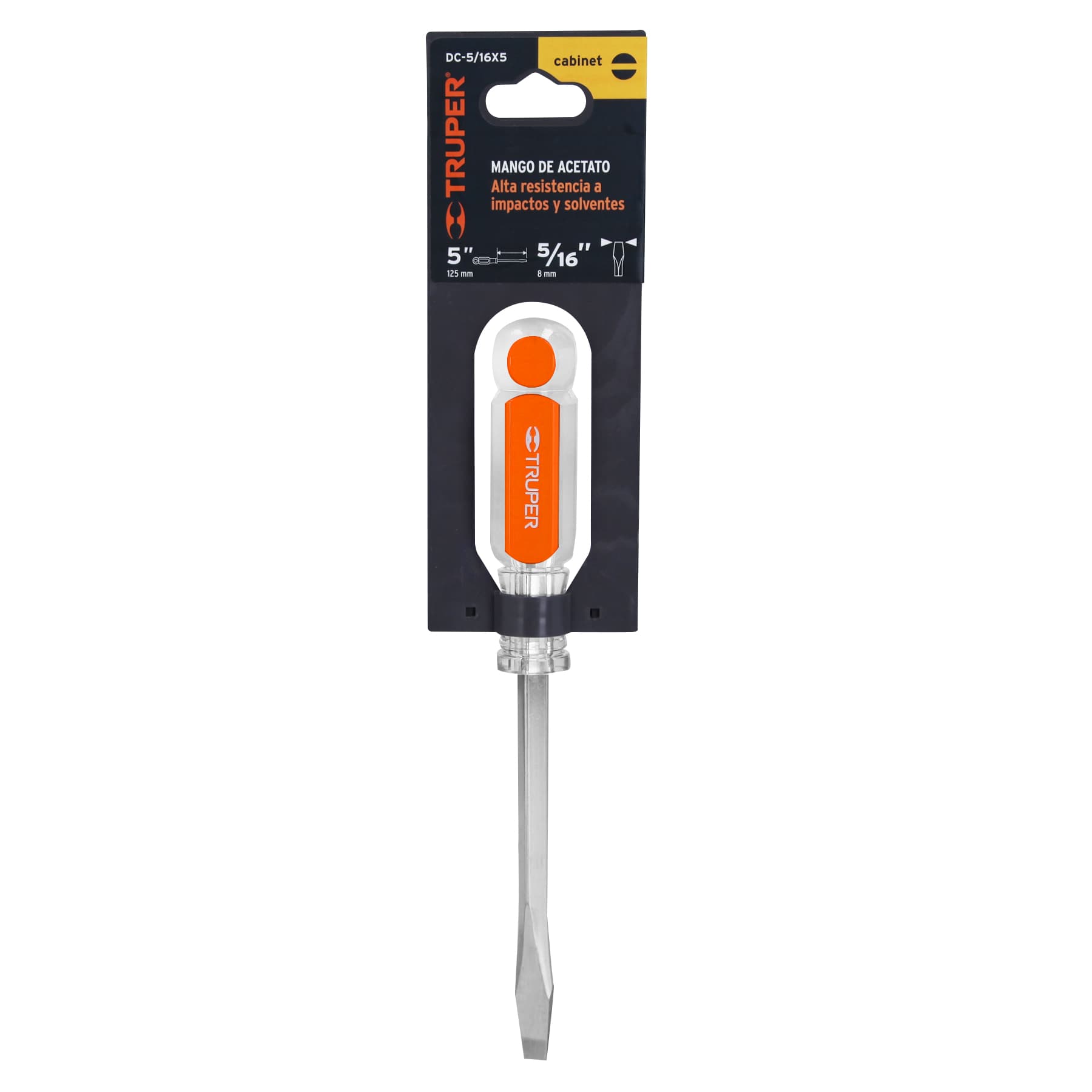 Desarmador plano 5/16 x 5" barra cuadrada mango acetato