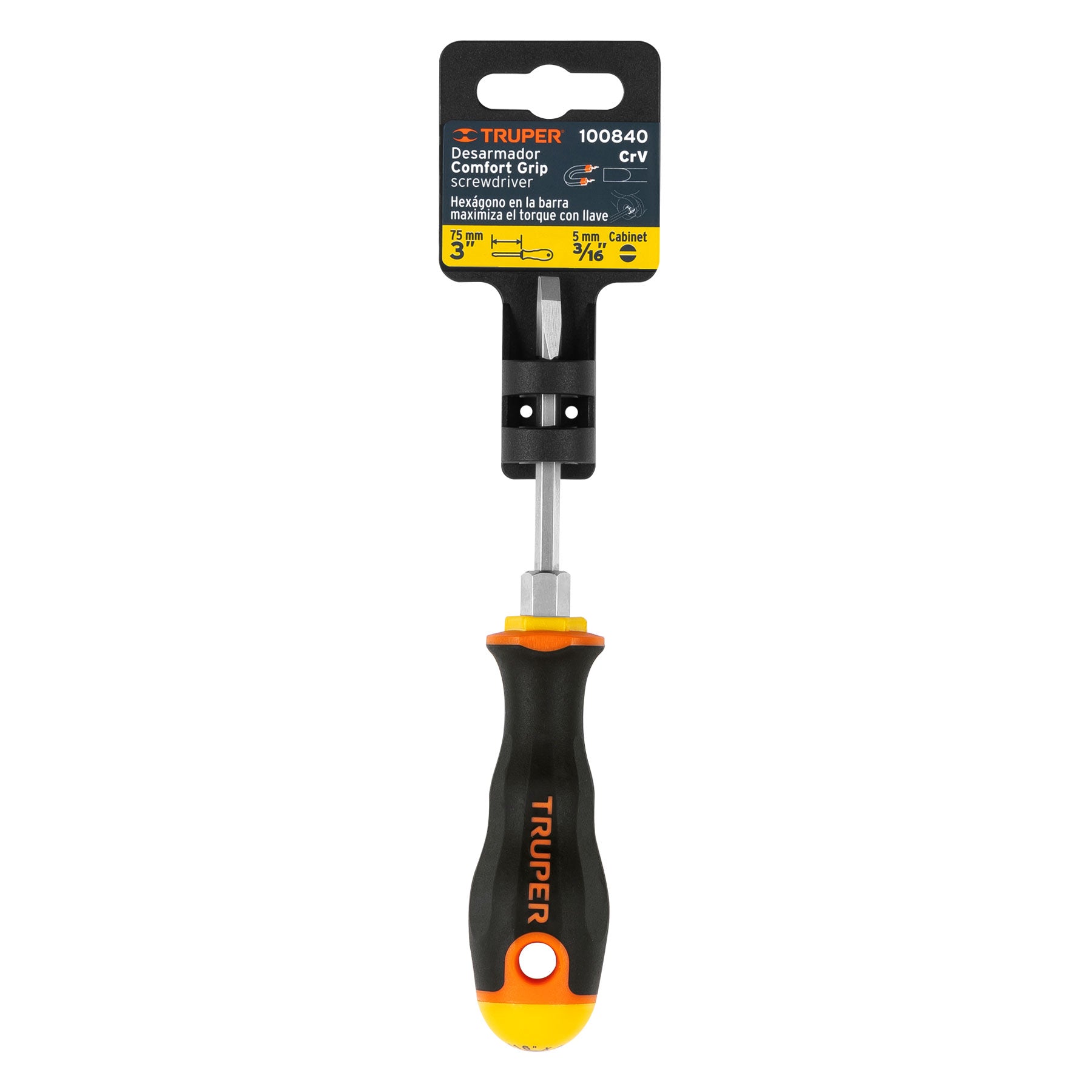 Desarmador cabinet 3/16 x 3" mango Comfort Grip, Truper