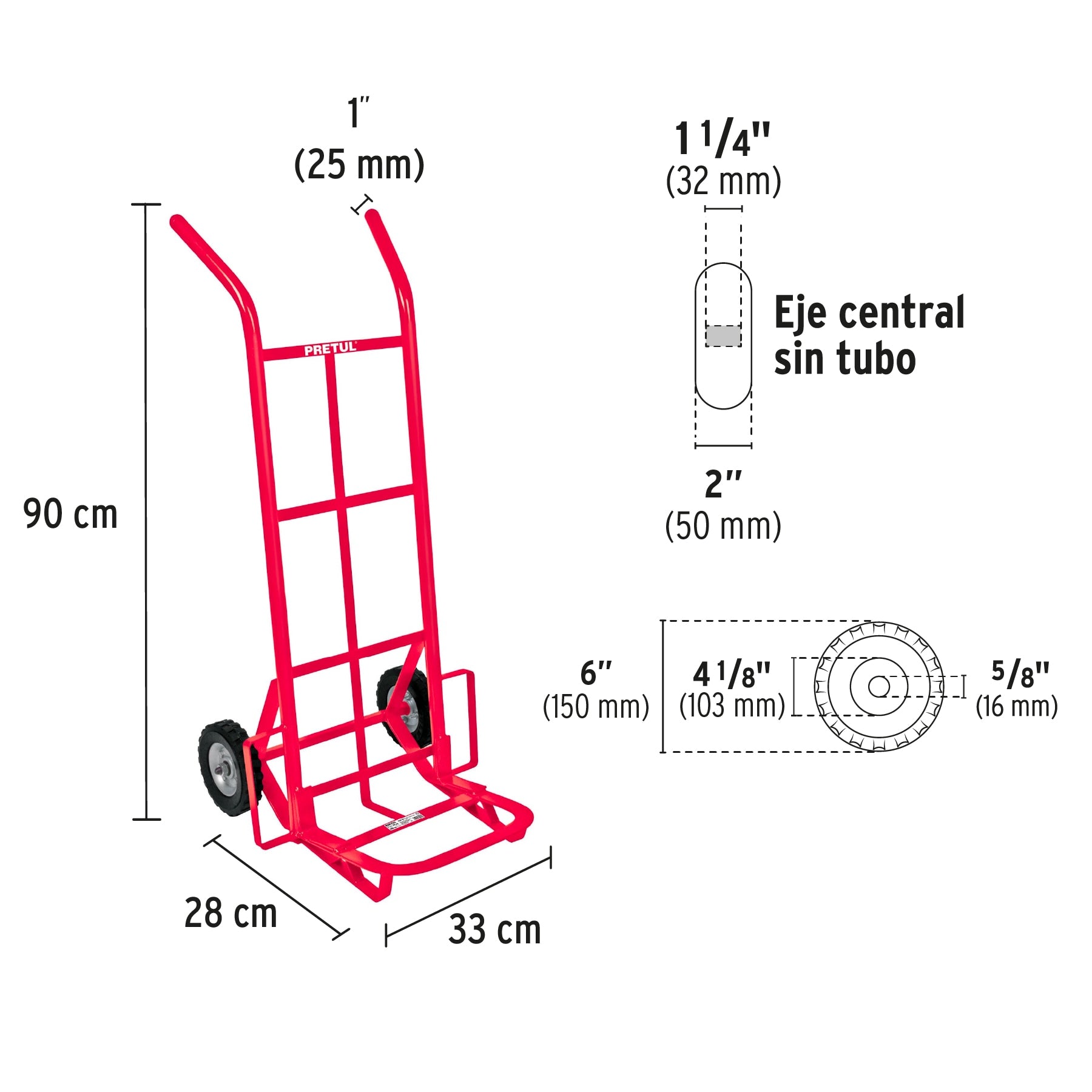 Diablo de carga de 100 kg, ruedas sólidas, balero sencillo