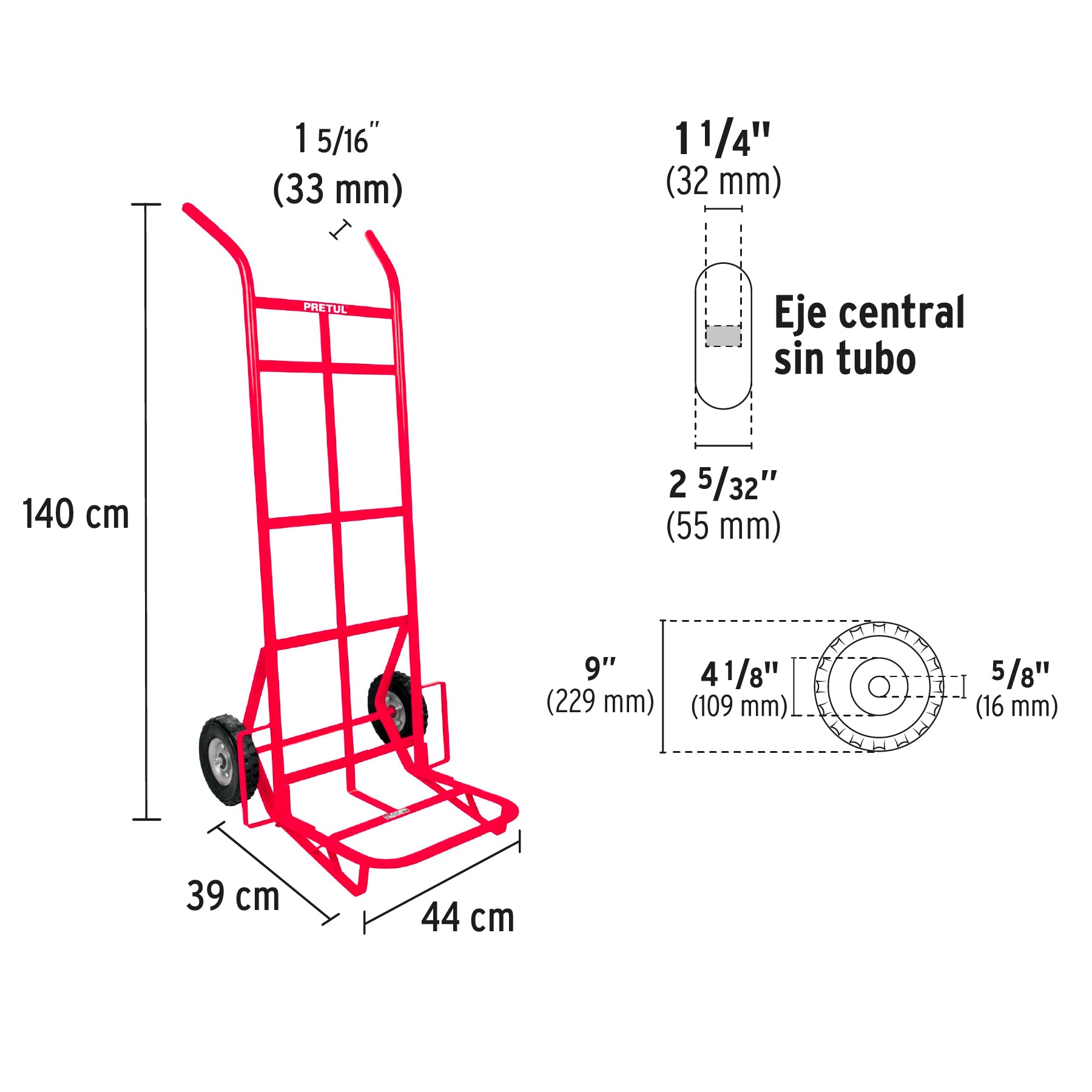 Diablo de carga de 400 kg, ruedas sólidas, doble balero