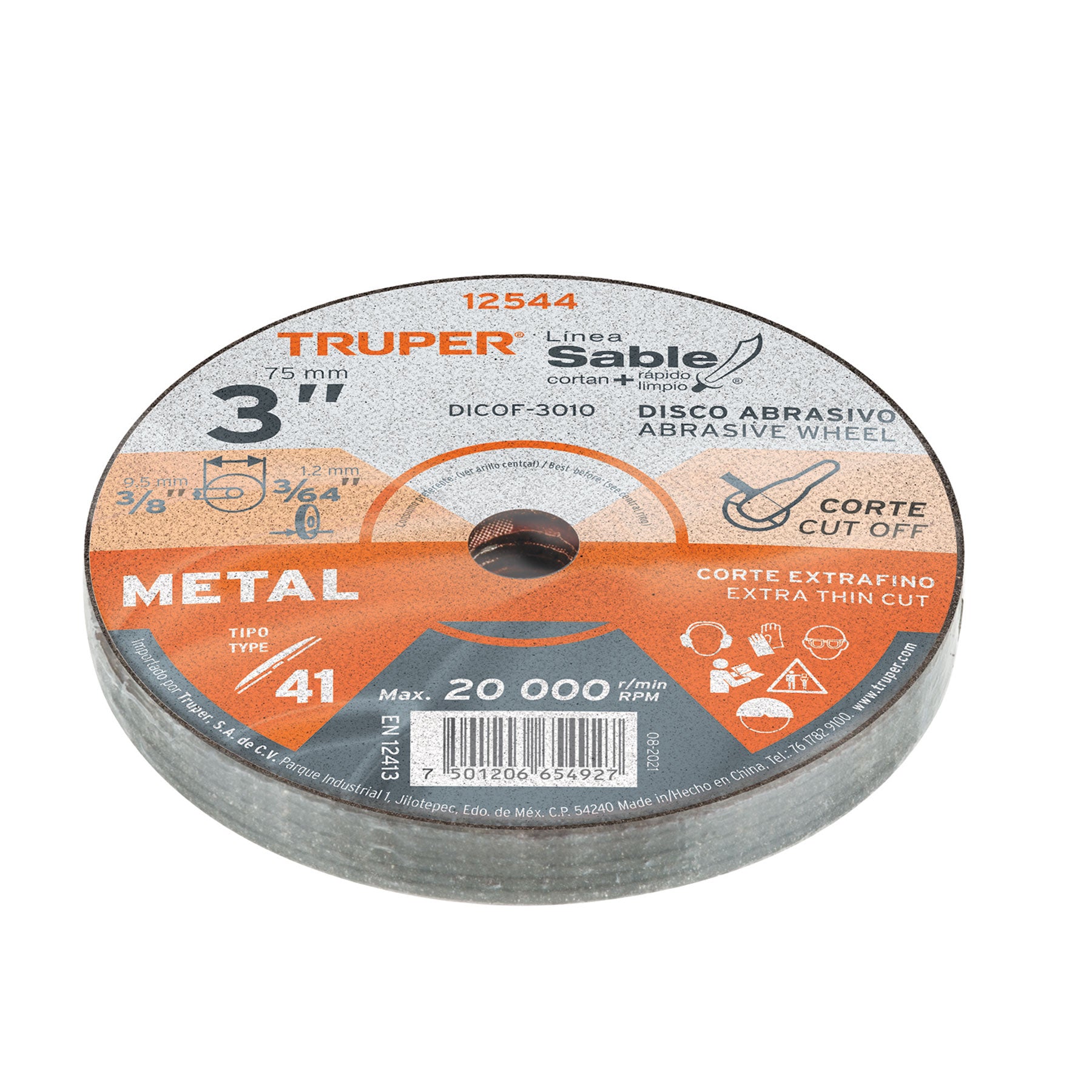 Disco Tipo 41 de 3" x 1 mm corte fino de metal, Sable