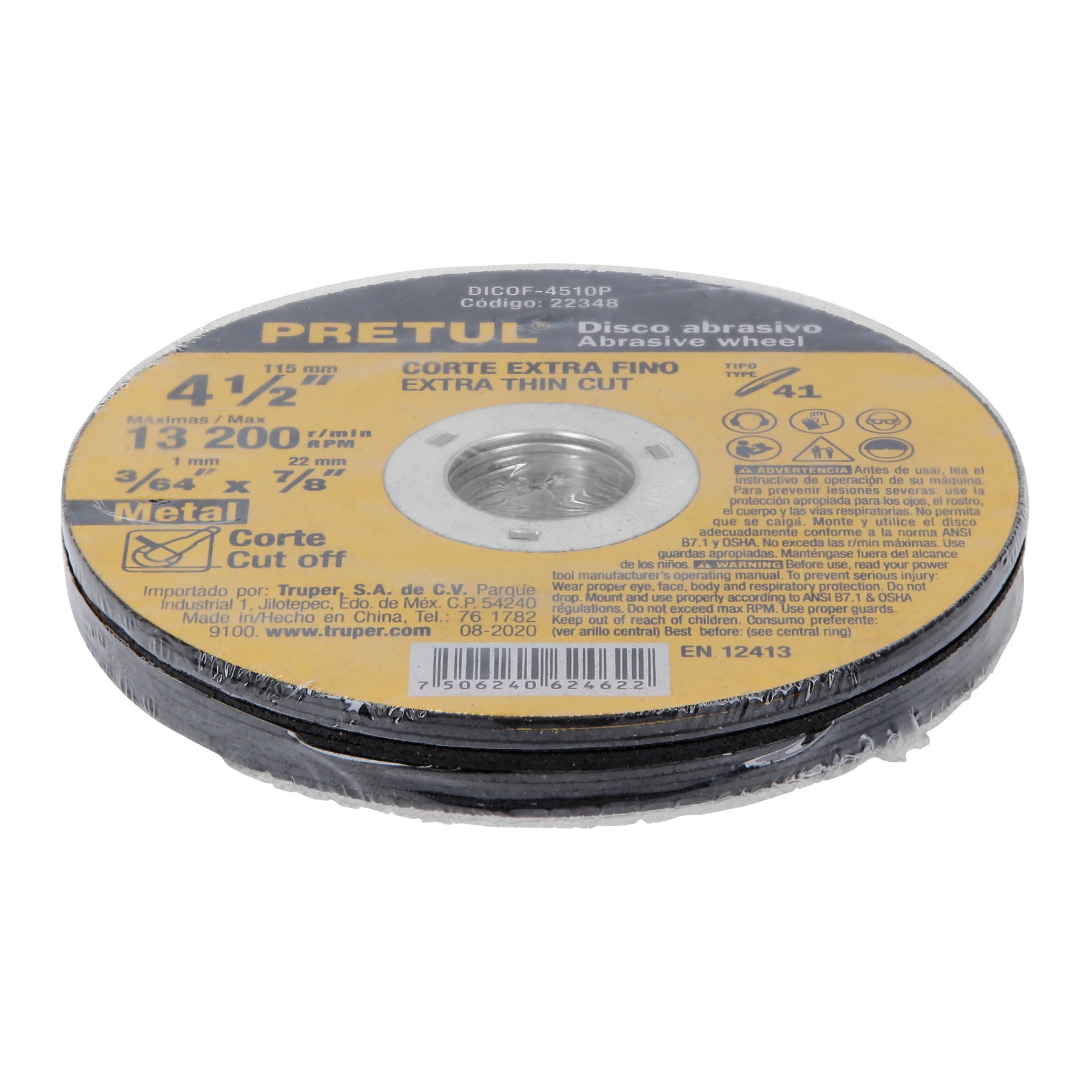 Disco Tipo 41 de 4-1/2" x 1 mm corte fino de metal, Pretul