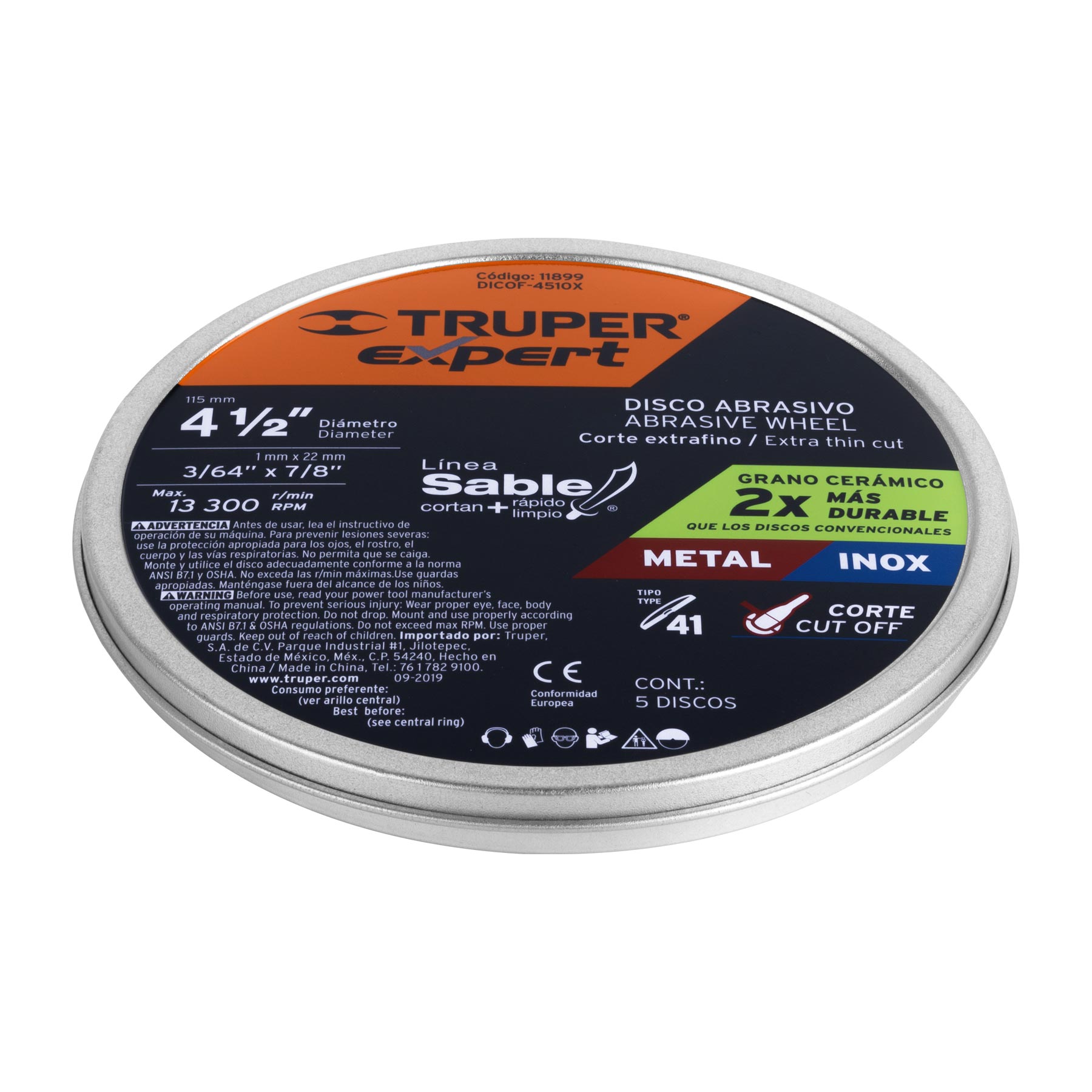 Disco Tipo 41 de 4-1/2" x 1 mm corte fino de metal, Expert