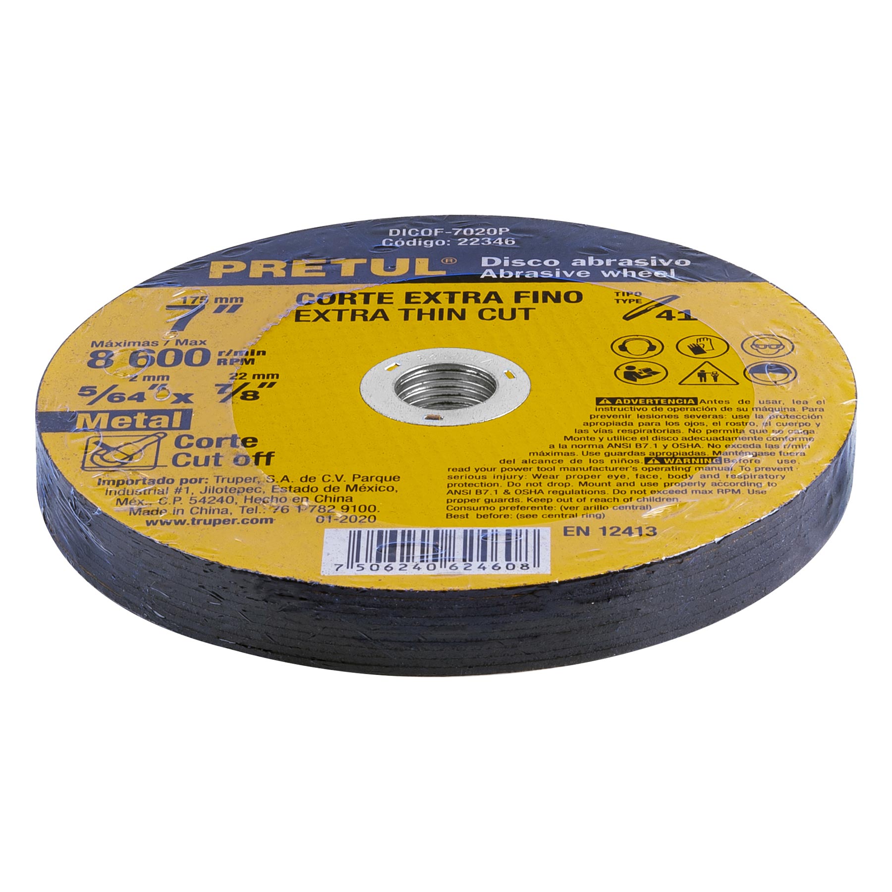 Disco Tipo 41 de 7" x 2 mm corte fino de metal, Pretul