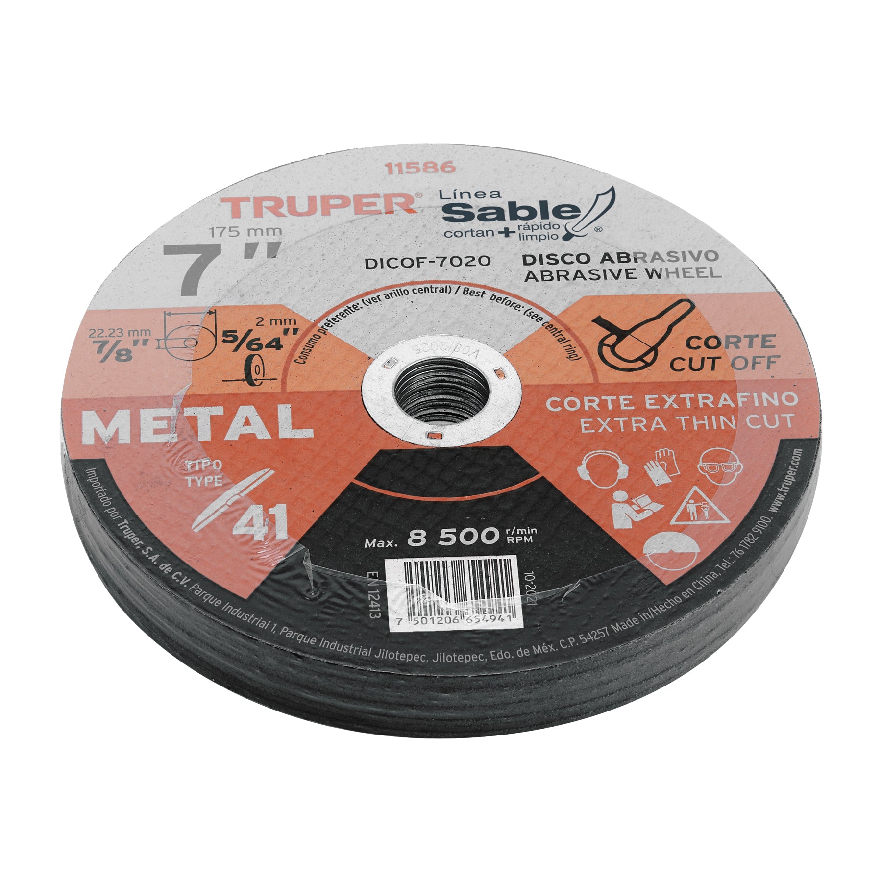 Disco Tipo 41 de 7" x 2 mm corte fino de metal, Sable