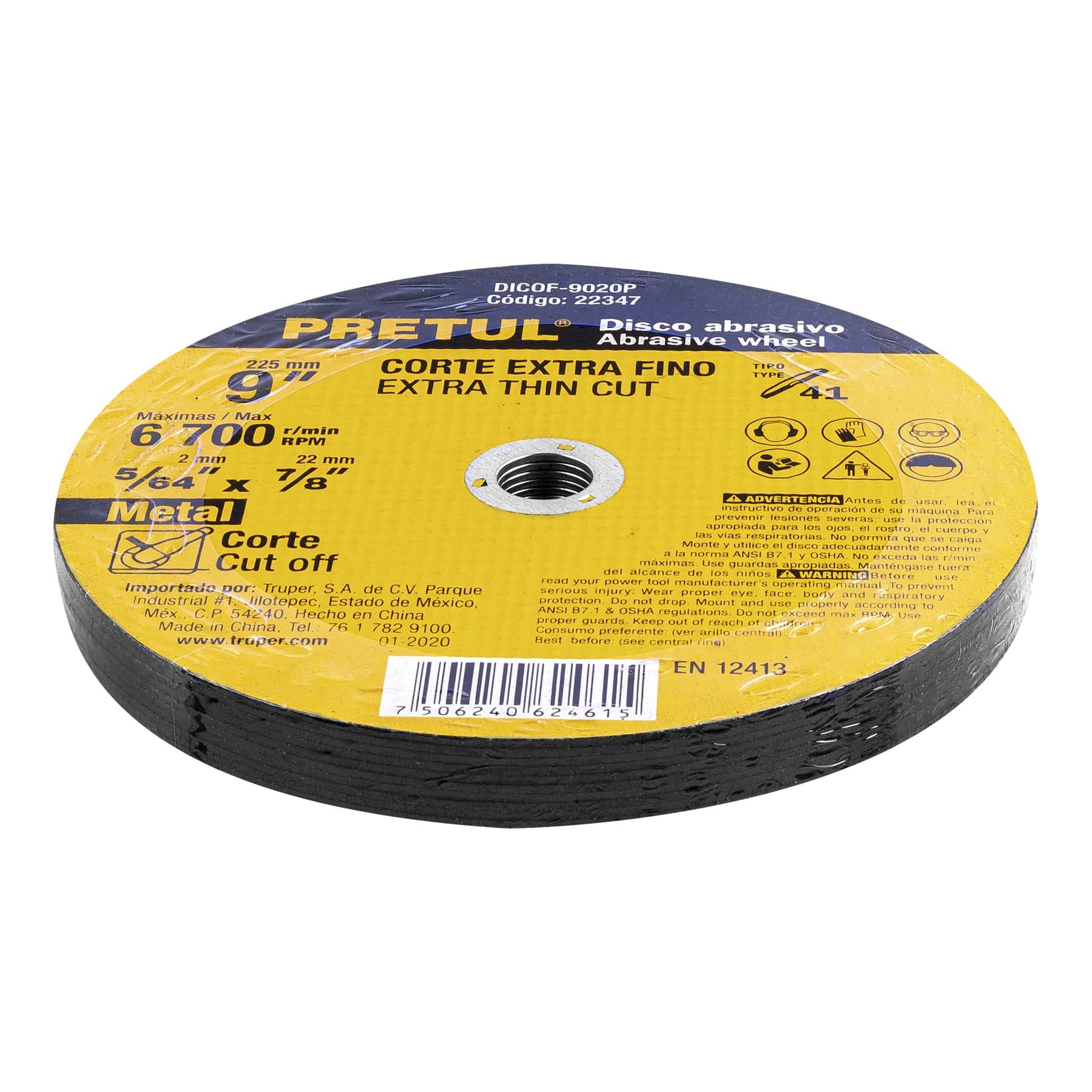 Disco Tipo 41 de 9" x 2 mm corte fino de metal, Pretul